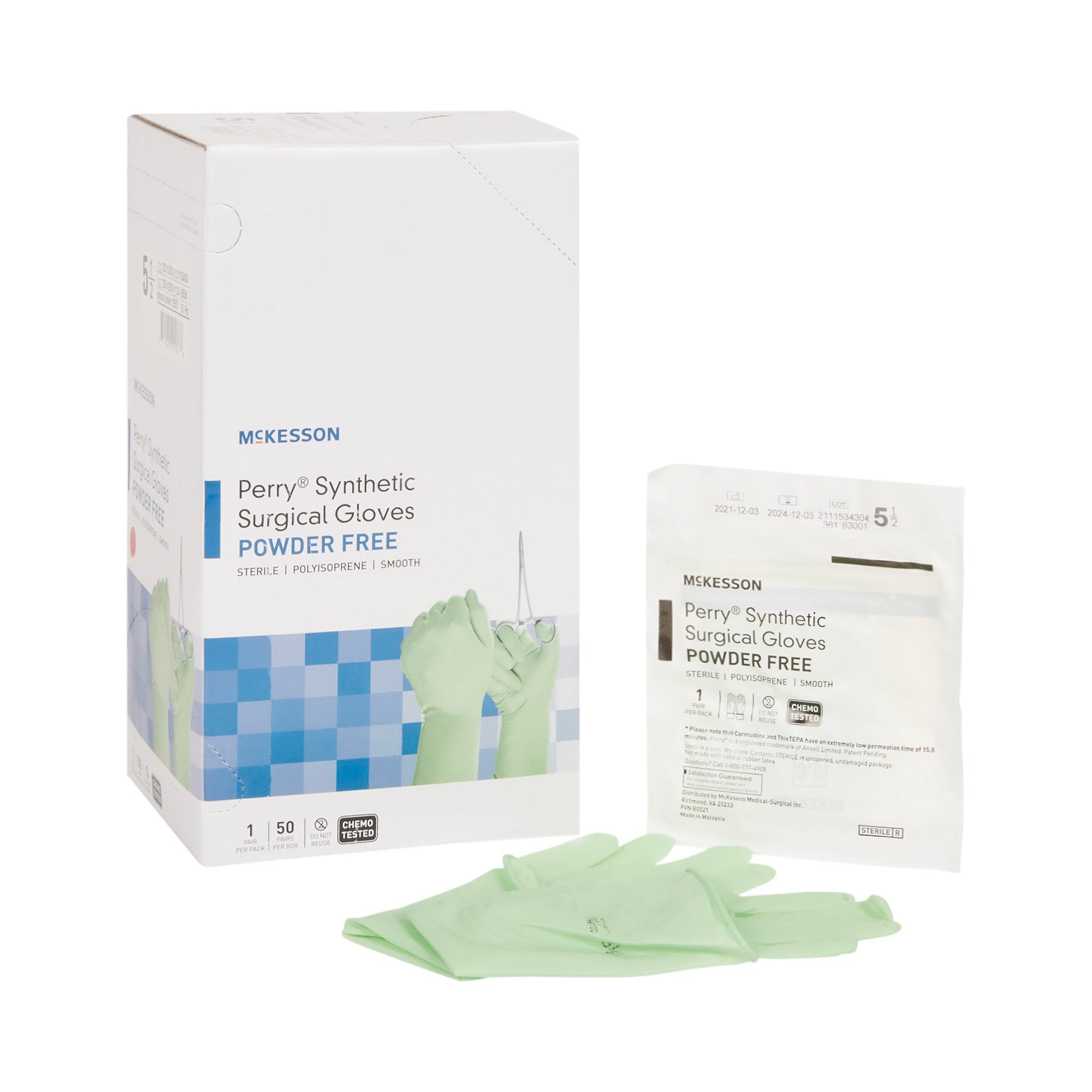 McKesson Brand - Surgical Glove McKesson Perry® Performance Plus Size 5.5 Sterile Polyisoprene Standard Cuff Length Smooth Green Chemo Tested [400/CS]
