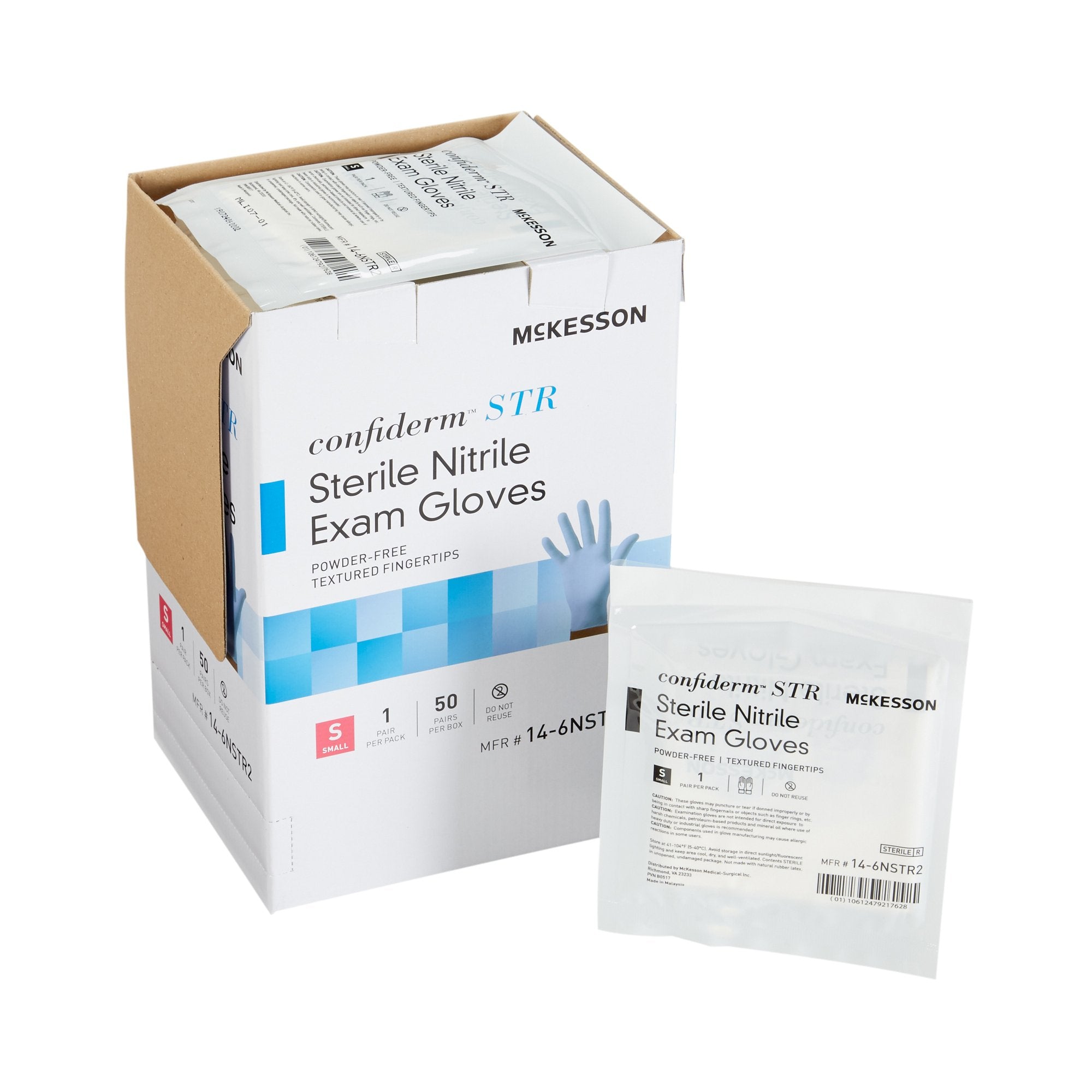 McKesson Brand - Exam Glove McKesson Confiderm® STR Small Sterile Pair Nitrile Standard Cuff Length Textured Fingertips Blue Not Rated [200/CS]