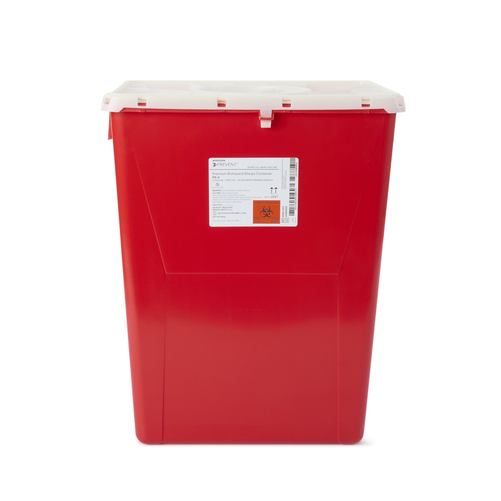 McKesson Brand - Sharps Container McKesson Prevent® Red Base 20-4/5 H X 17-3/10 W X 13 L Inch Vertical Entry 12 Gallon [8/CS]