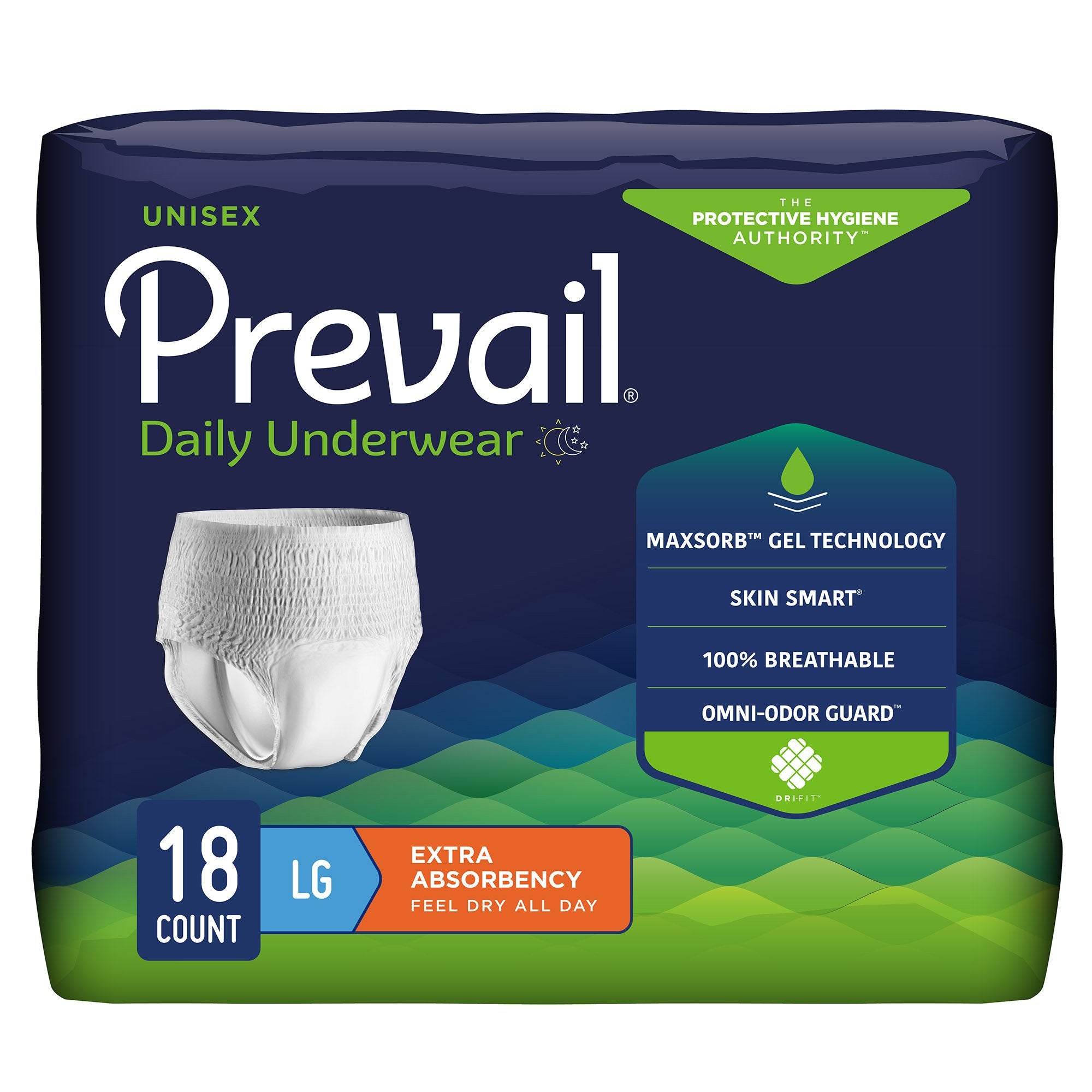 First Quality - Unisex Adult Absorbent Underwear Prevail® Daily Underwear Extra Pull On with Tear Away Seams Large Disposable Moderate Absorbency [72/CS]