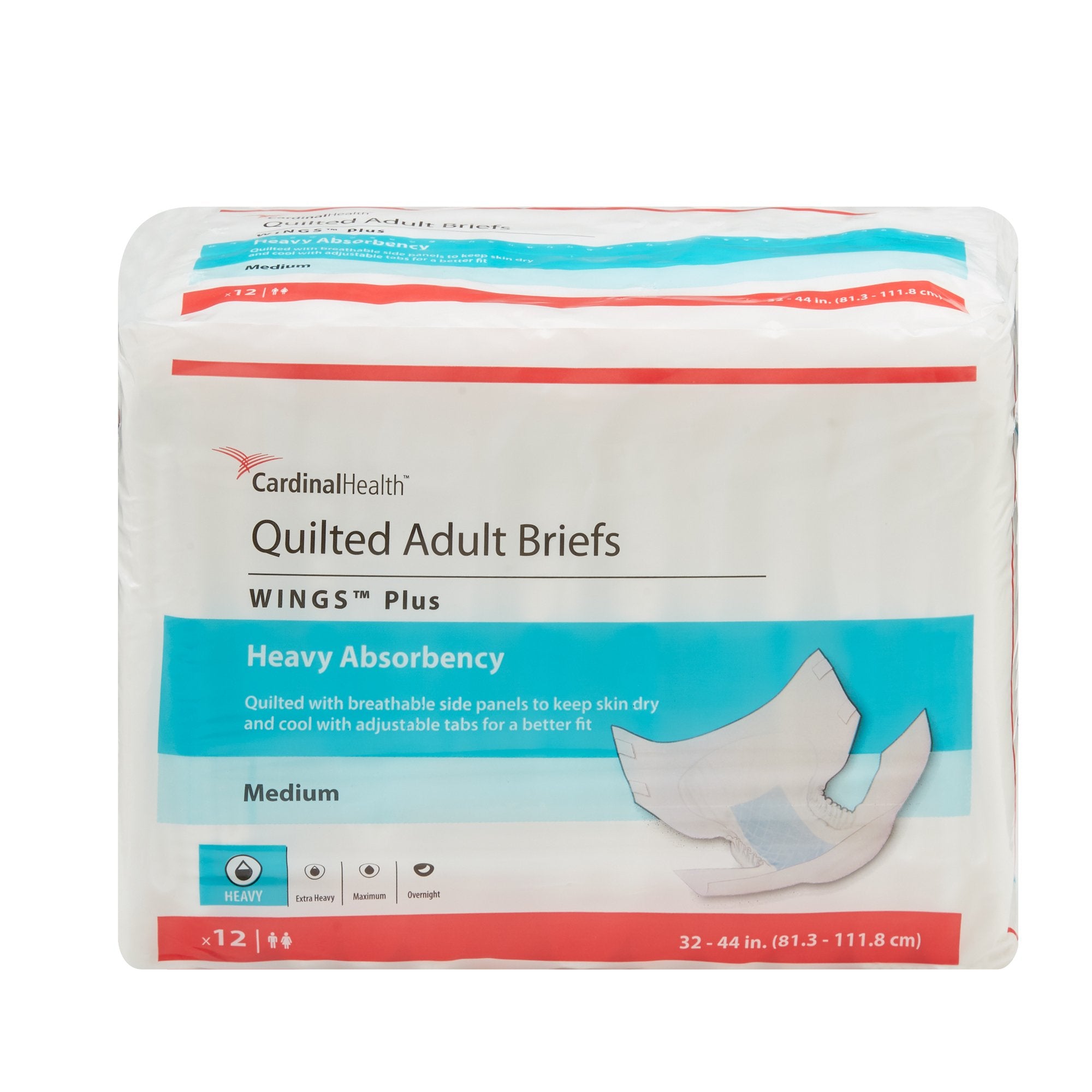 Cardinal - Unisex Adult Incontinence Brief Wings™ Plus Quilted Medium Disposable Heavy Absorbency [8/CS]