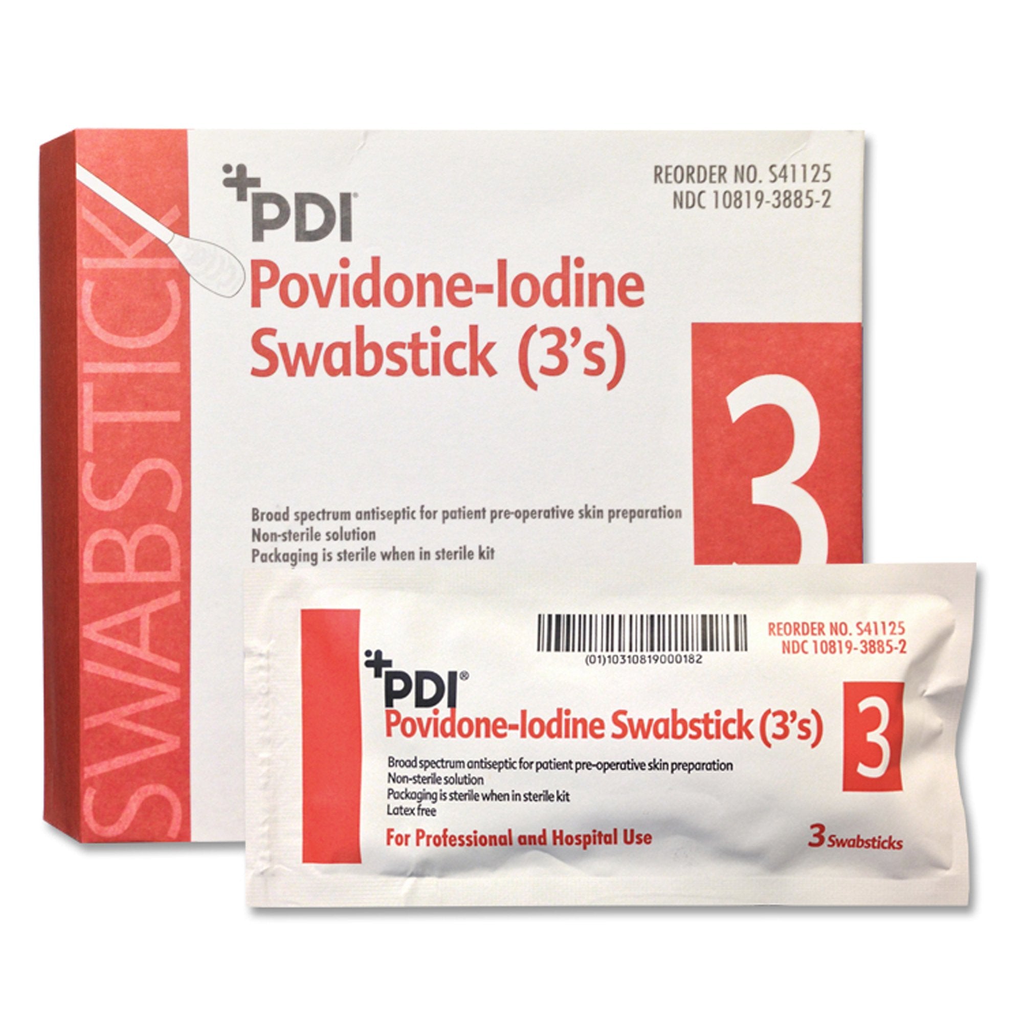 Professional Disposables - Impregnated Swabstick PDI® 10% Strength Povidone-Iodine Individual Packet NonSterile [250/CS]