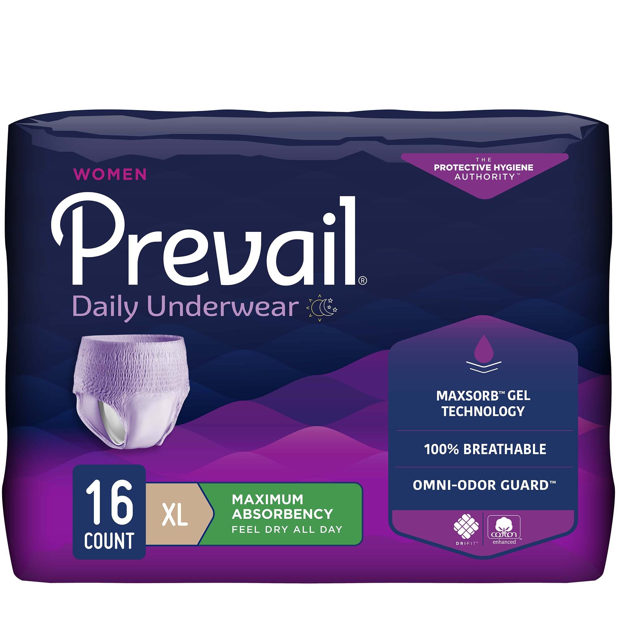 First Quality - Female Adult Absorbent Underwear Prevail® Daily Underwear Pull On with Tear Away Seams X-Large Disposable Heavy Absorbency [64/CS]