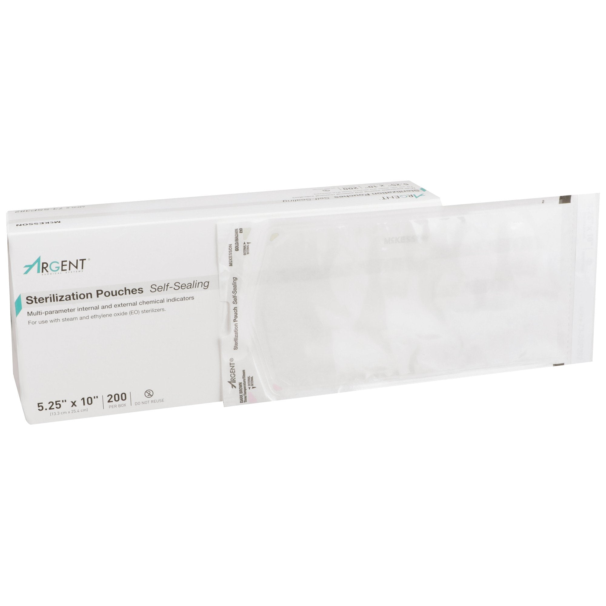 McKesson Brand - Sterilization Pouch McKesson Argent™ Sure-Check® Ethylene Oxide (EO) Gas / Steam 5-1/4 X 10 Inch Transparent / Blue Self Seal Paper / Film [2000/CS]