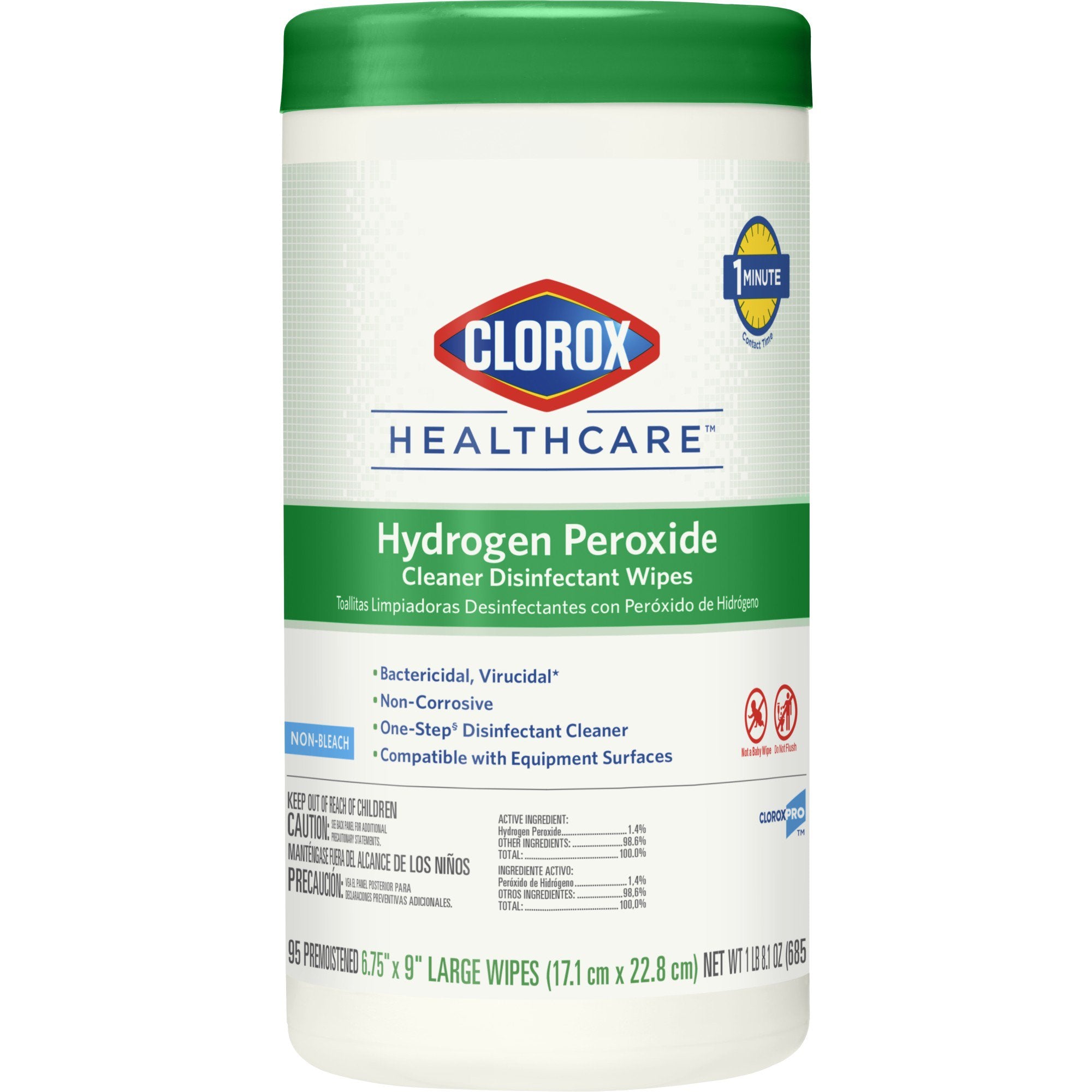 The Clorox Company - Clorox Healthcare® Surface Disinfectant Cleaner Premoistened Hydrogen Peroxide Based Manual Pull Wipe 95 Count Canister Unscented NonSterile [6/CS]