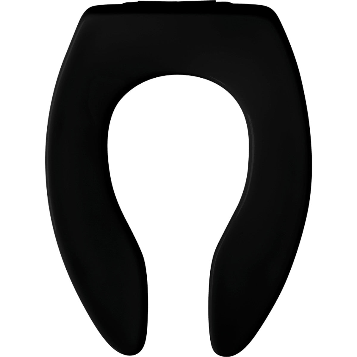 Bemis Elongated Open Front Less Cover Commercial Plastic Toilet Seat in Black with STA-TITE® Commercial Fastening System Self-Sustaining Check Hinge