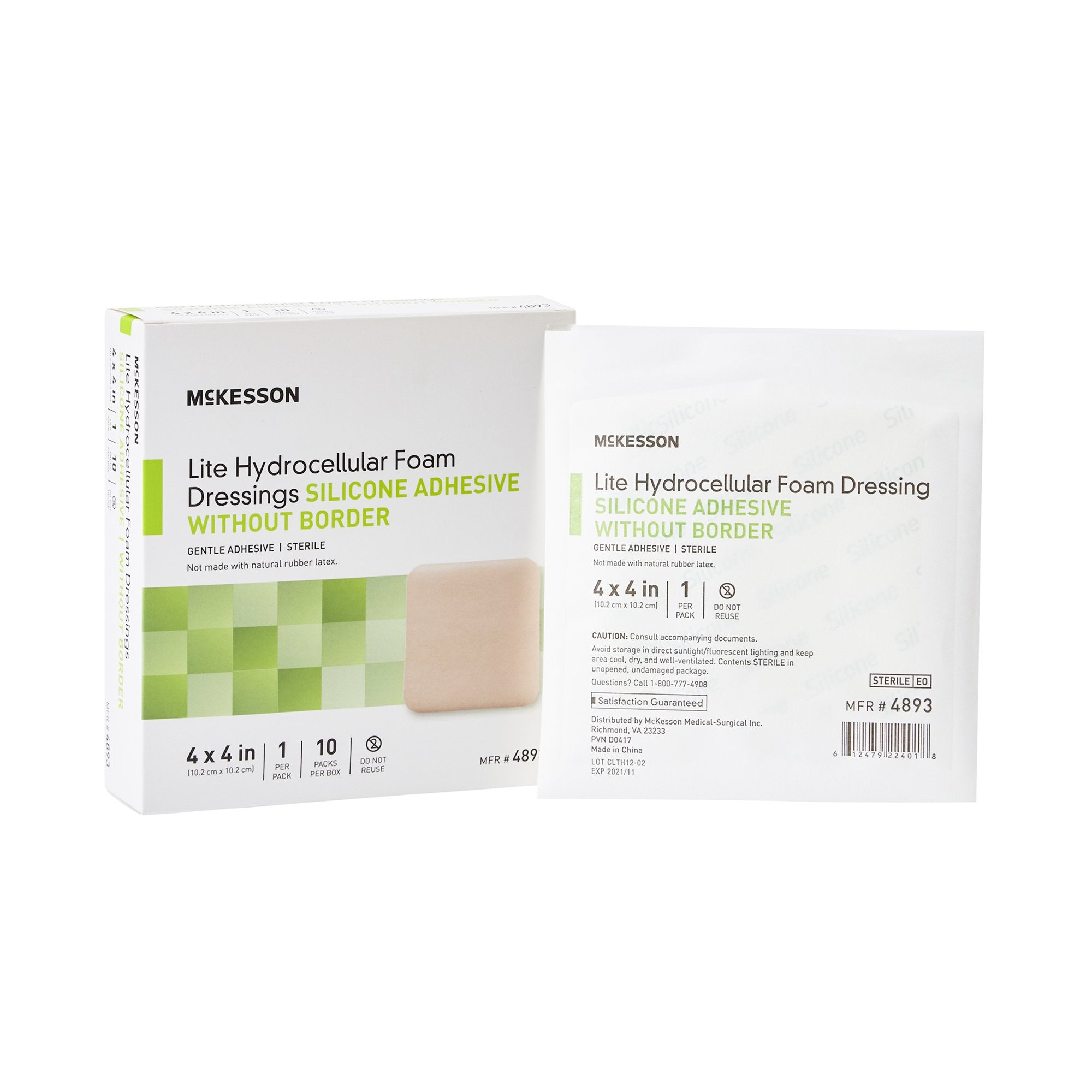 McKesson Brand - Thin Foam Dressing McKesson Lite 4 X 4 Inch Without Border Film Backing Silicone Gel Adhesive Square Sterile [200/CS]