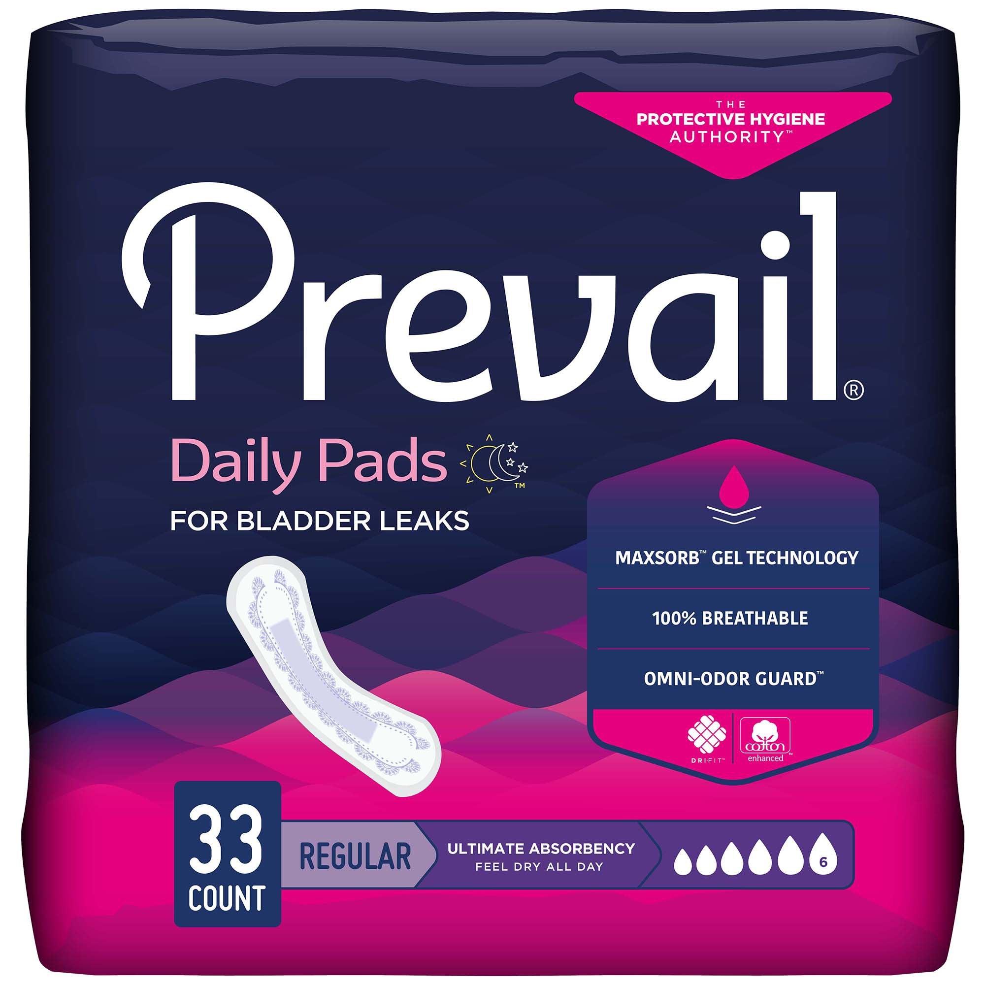 First Quality - Bladder Control Pad Prevail® Daily Pads 16 Inch Length Heavy Absorbency Polymer Core One Size Fits Most [132/CS]