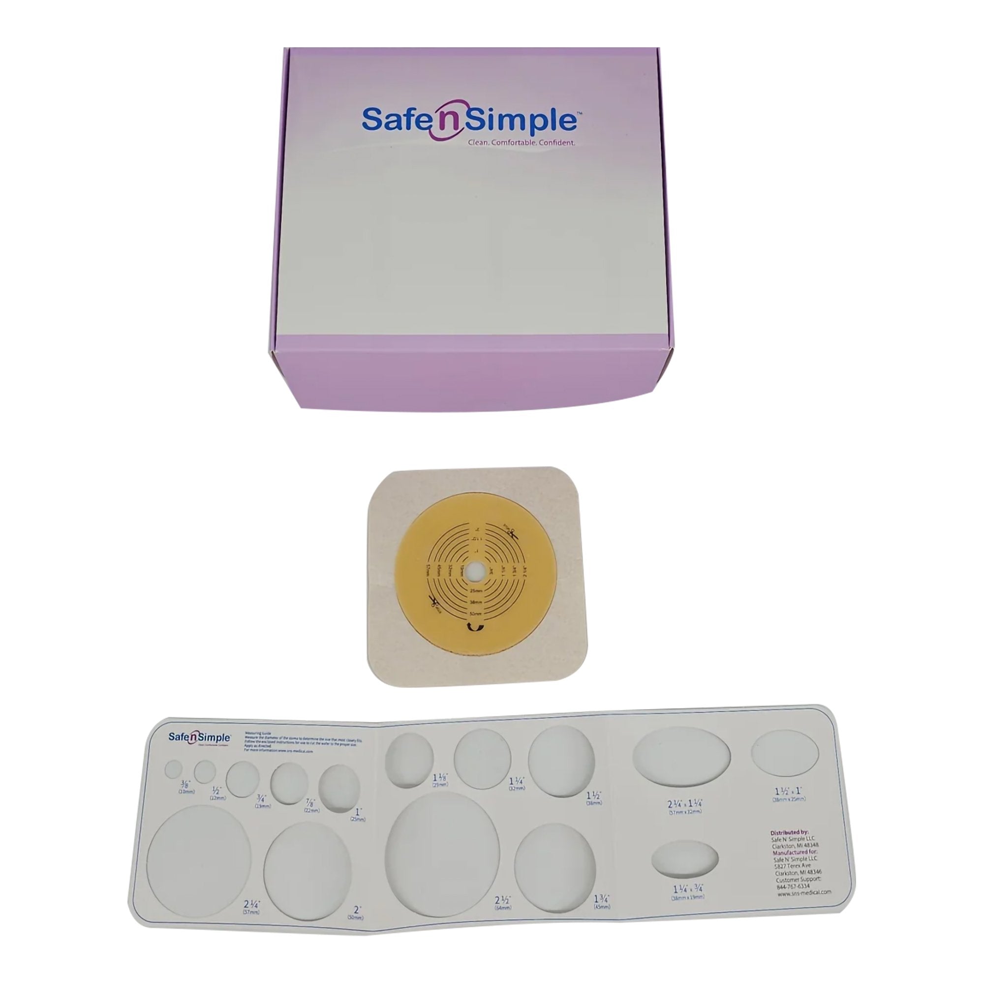 Safe N Simple - Ostomy Barrier Safe n Simple™ Trim to Fit, Standard Wear Flexible Tape 70 mm Flange Up to 2-1/4 Inch Opening 5 X 5 Inch [80/CS] (1245143_CS)