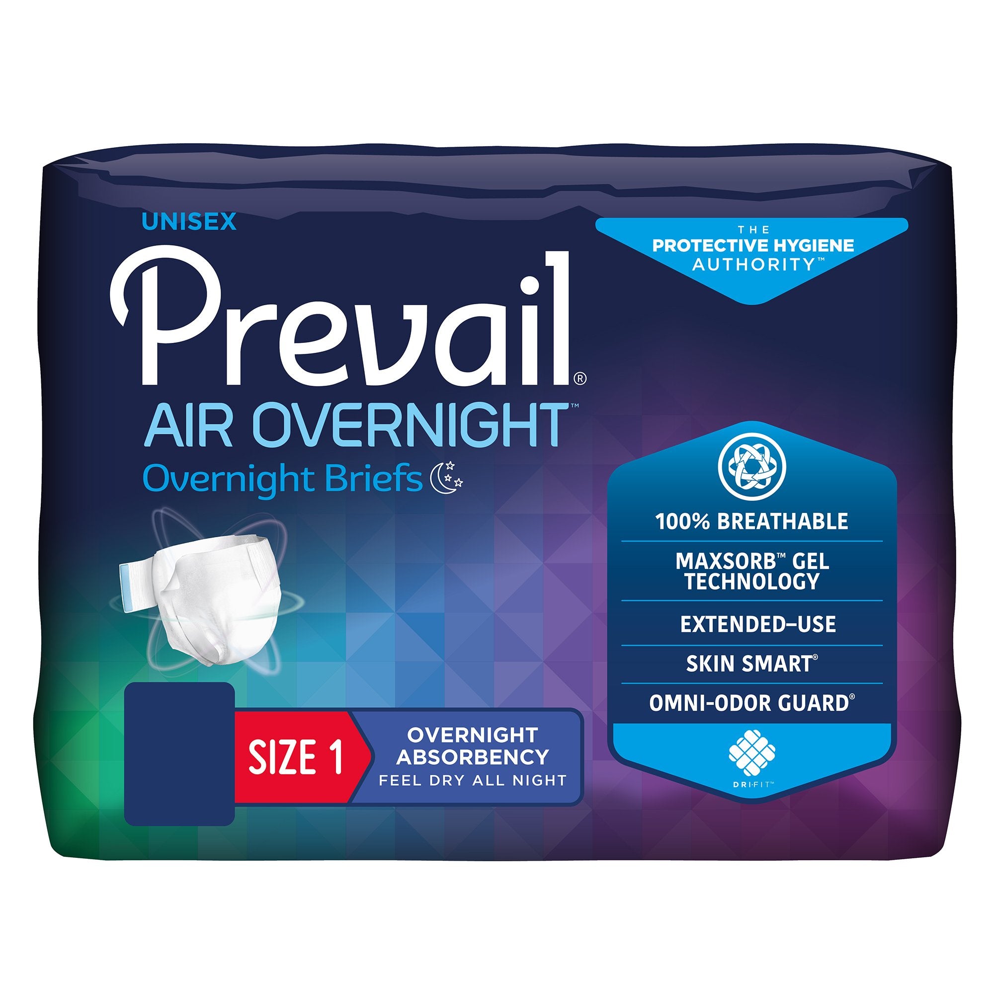 First Quality - Unisex Adult Incontinence Brief Prevail Air™ Overnight Size 1 / Medium Disposable Heavy Absorbency [80/CS]