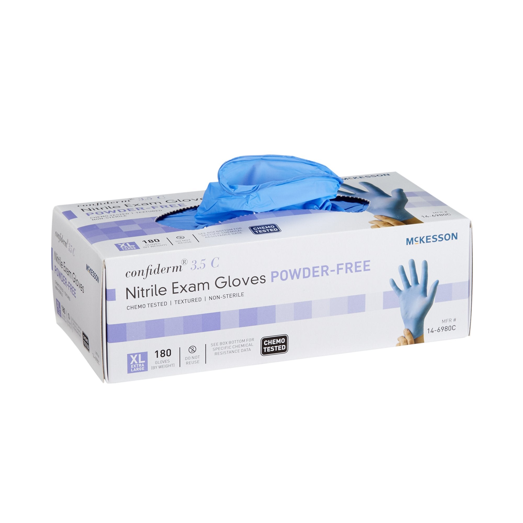 McKesson Brand - Exam Glove McKesson Confiderm® 3.5C X-Large NonSterile Nitrile Standard Cuff Length Textured Fingertips Blue Chemo Tested [1800/CS]