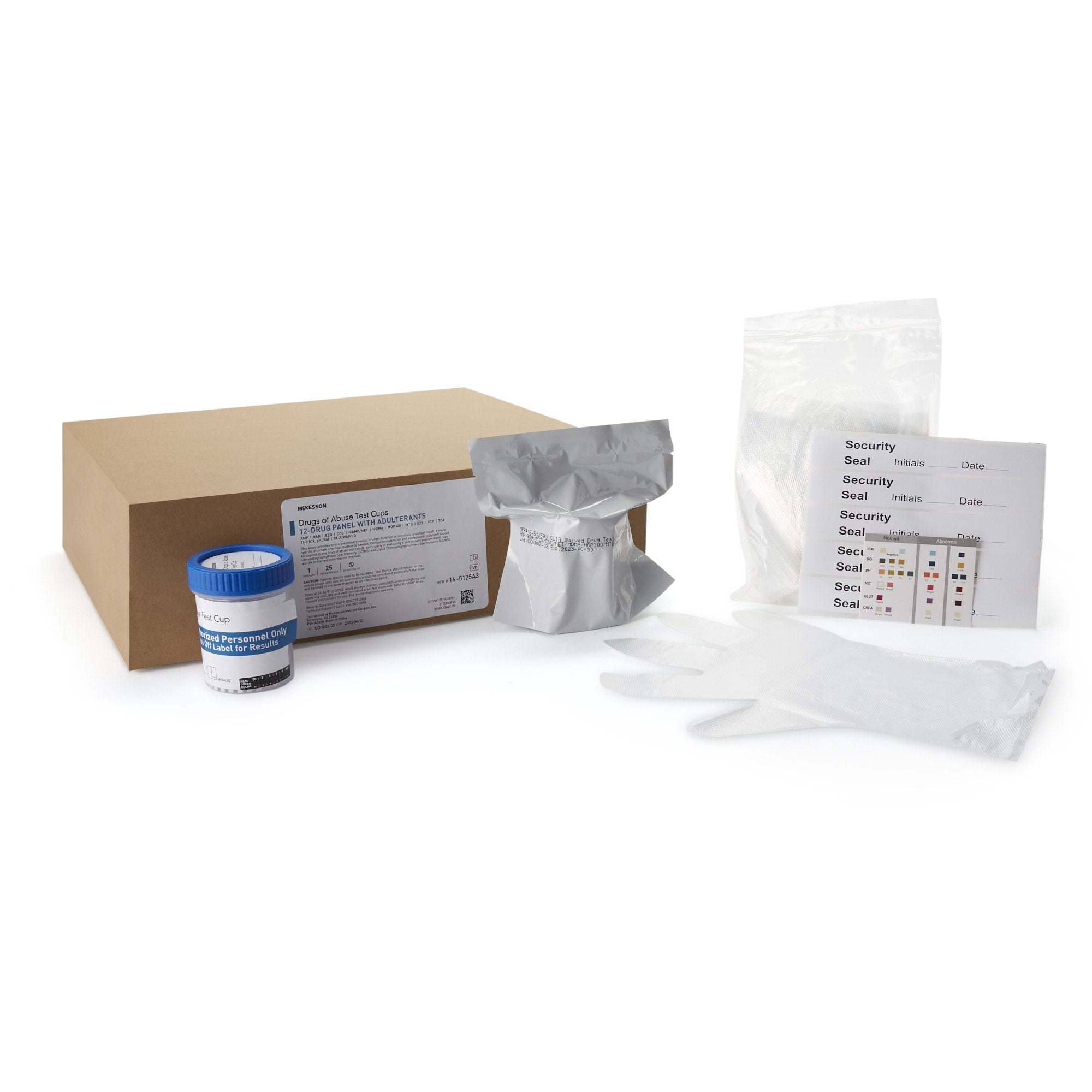 McKesson Brand - Drugs of Abuse Test Kit McKesson AMP, BAR, BZO, COC, mAMP/MET, MDMA, MOP300, MTD, OXY, PCP, TCA, THC (OX, pH, SG) 25 Tests CLIA Waived [100/CS]