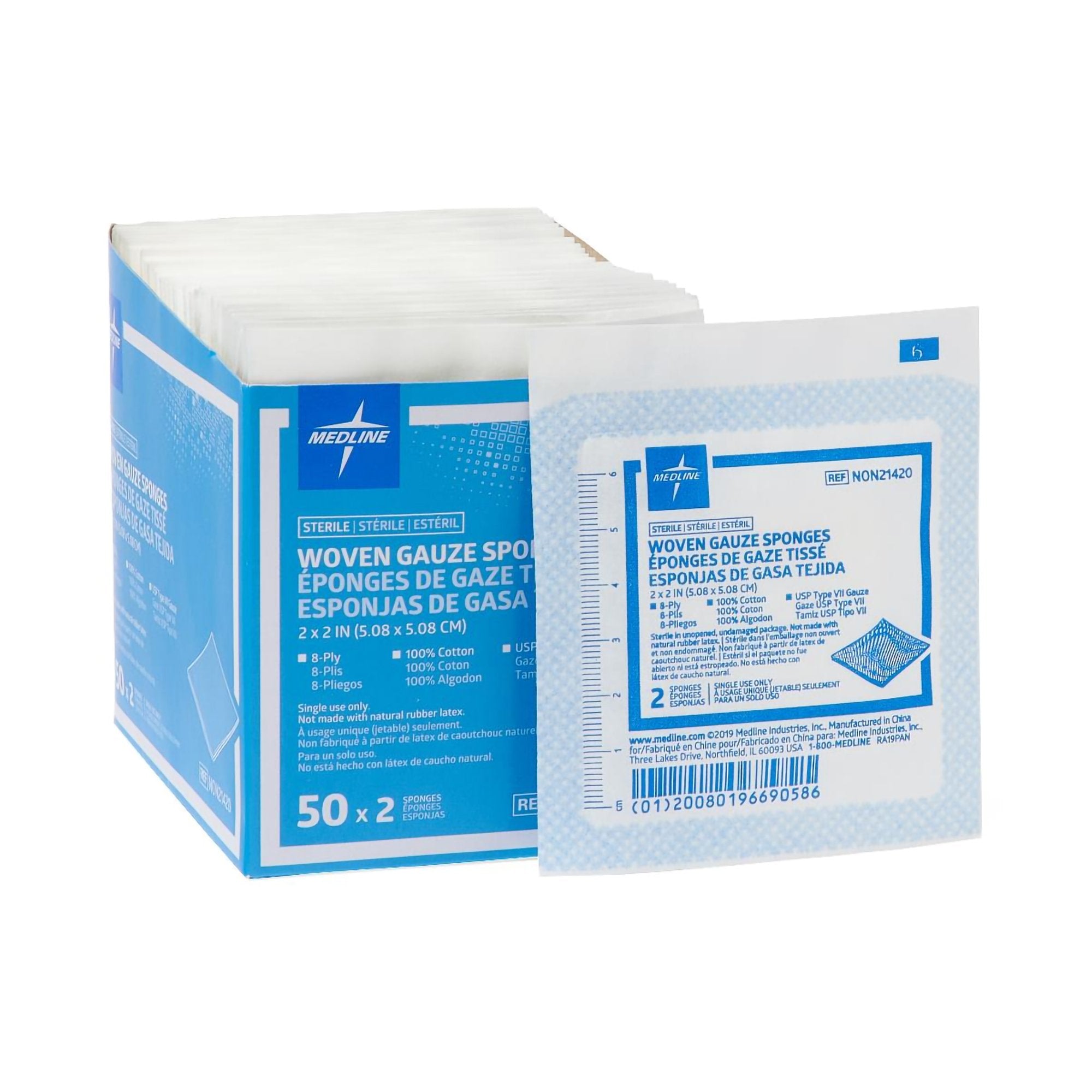 Medline - Gauze Sponge Medline 2 X 2 Inch 8-Ply Sterile 2 per Pack [1500/CS]