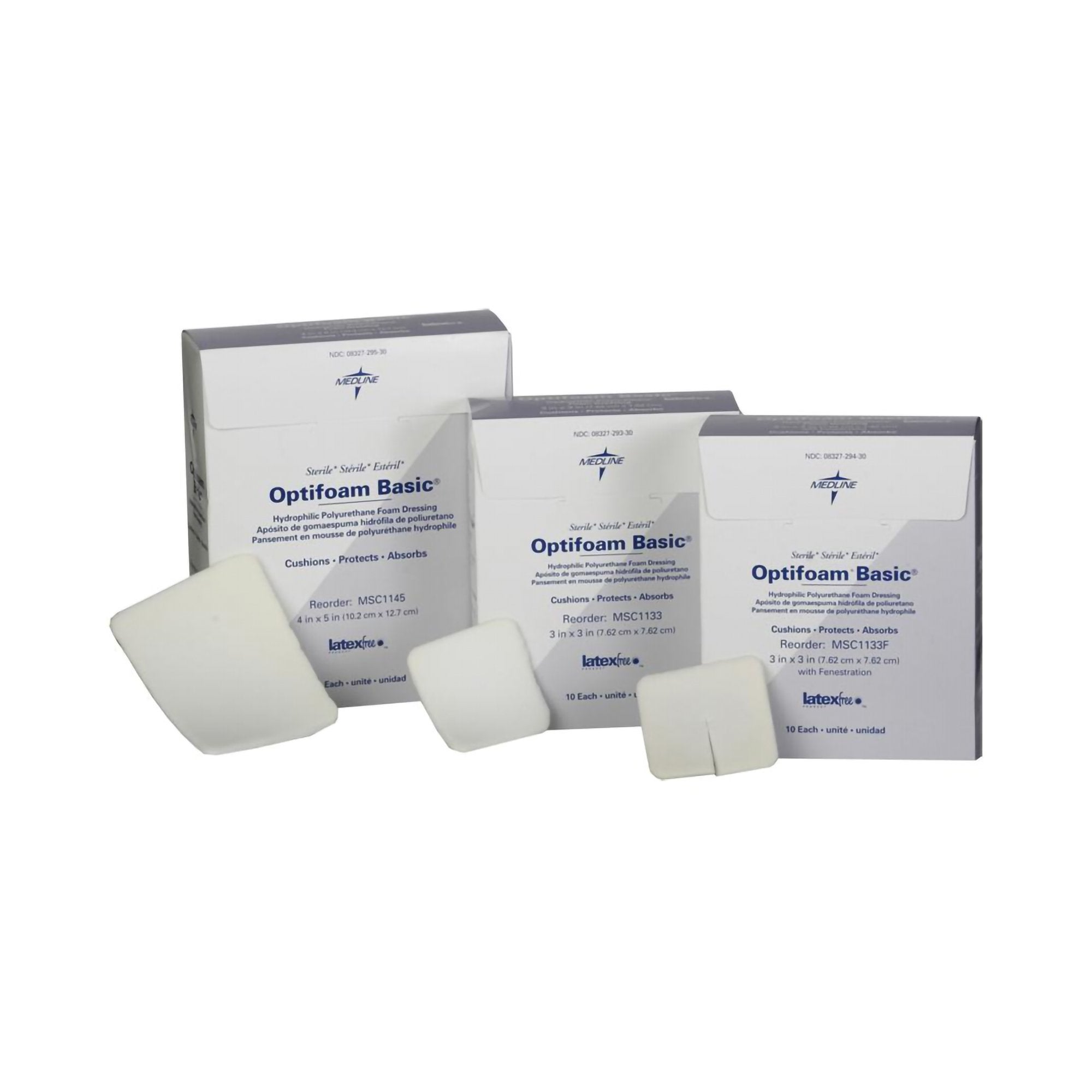 Medline - Foam Dressing Optifoam® Basic 3 X 3 Inch Without Border Without Film Backing Nonadhesive Fenestrated Square Sterile [100/CS]