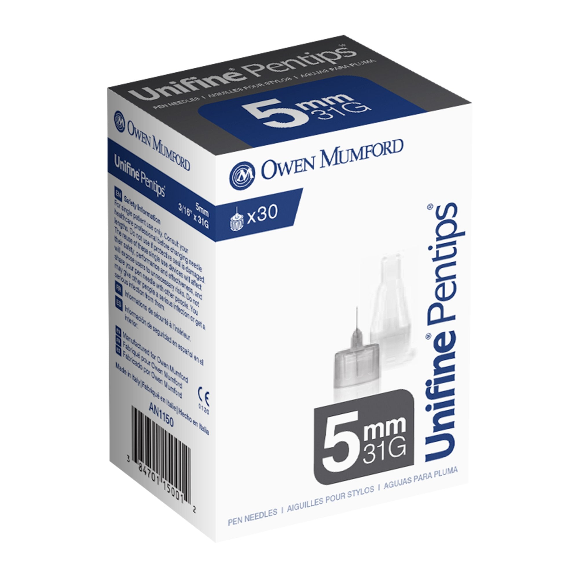 Owen Mumford - Standard Insulin Pen Needle Unifine® Pentips® 31 Gauge 5 mm Length NonSafety [1500/CS]