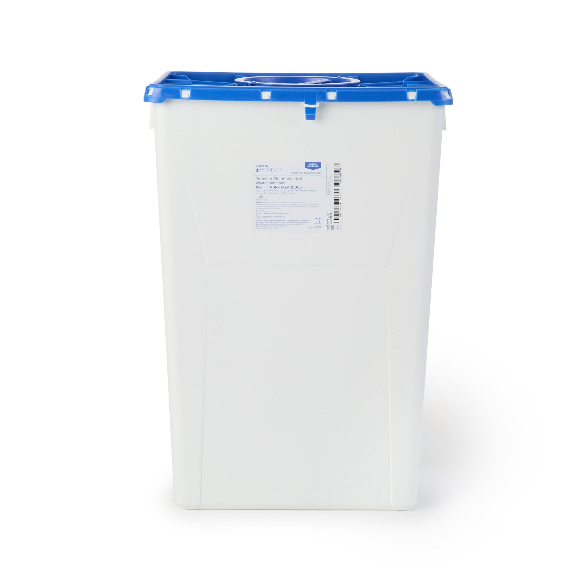 McKesson Brand - Pharmaceutical Waste Container McKesson Prevent® White Base 24-3/5 H X 17-3/10 W X 13 L Inch Vertical Entry 18 Gallon [7/CS]