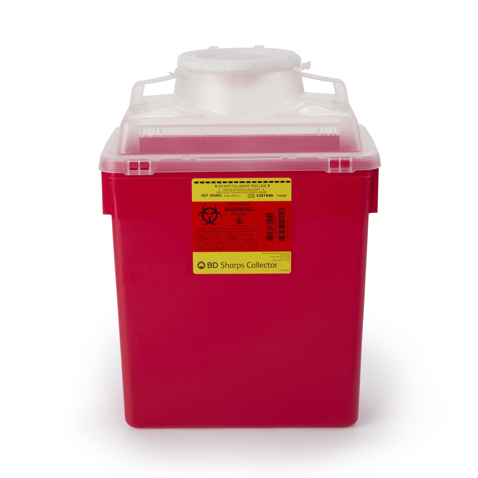 BD - Sharps Container BD™ Red Base 17-1/2 X 12-4/5 X 8-4/5 Inch Vertical Entry 6 Gallon [12/CS] (190342_CS)