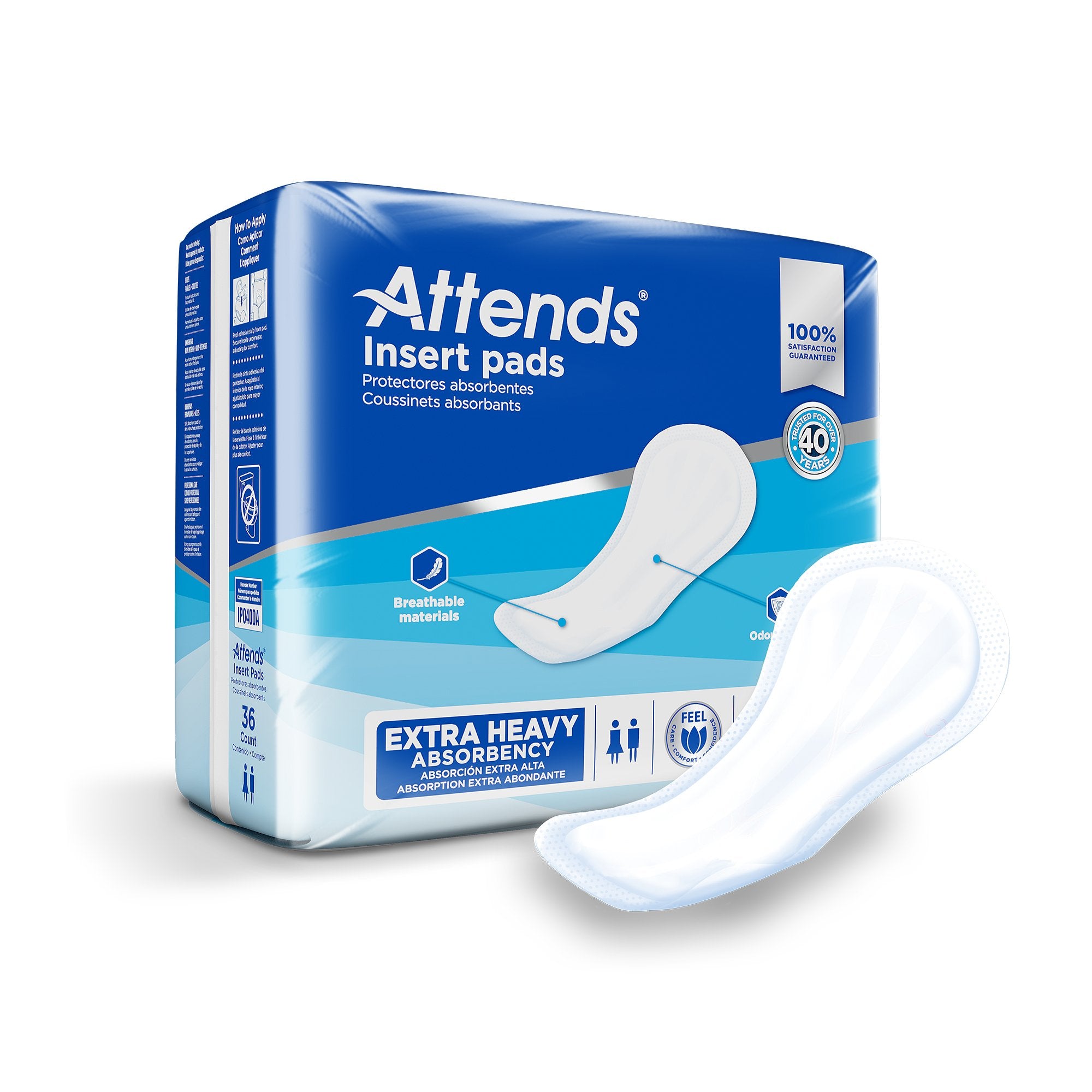 Attends Healthcare Products - Incontinence Liner Attends® Insert Pad 16-1/2 Inch Length Heavy Absorbency Polymer Core One Size Fits Most [144/CS]