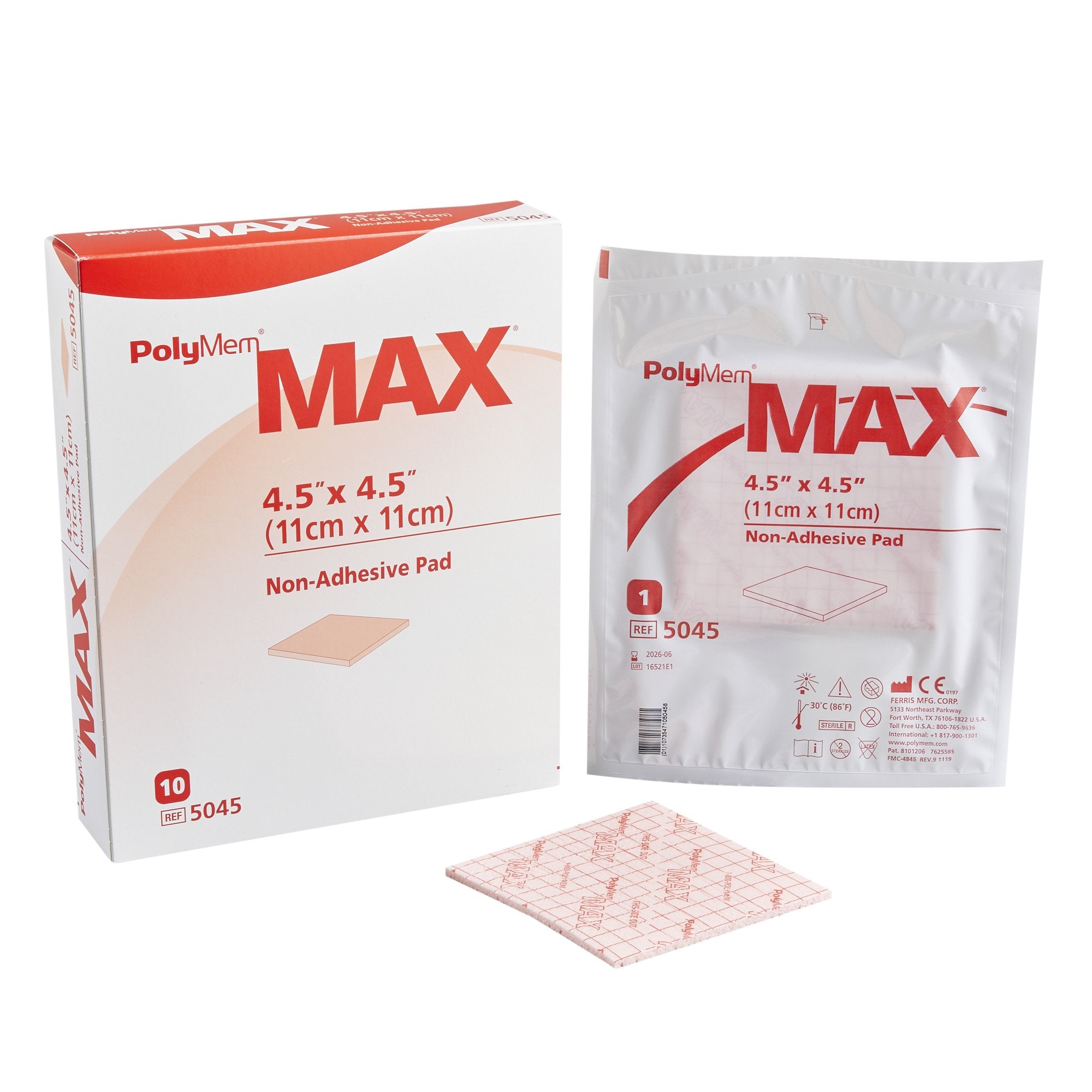 Ferris Manufacturing - Foam Dressing PolyMem® Max® 4-1/2 X 4-1/2 Inch Without Border Film Backing Nonadhesive Square Sterile [20/CS]