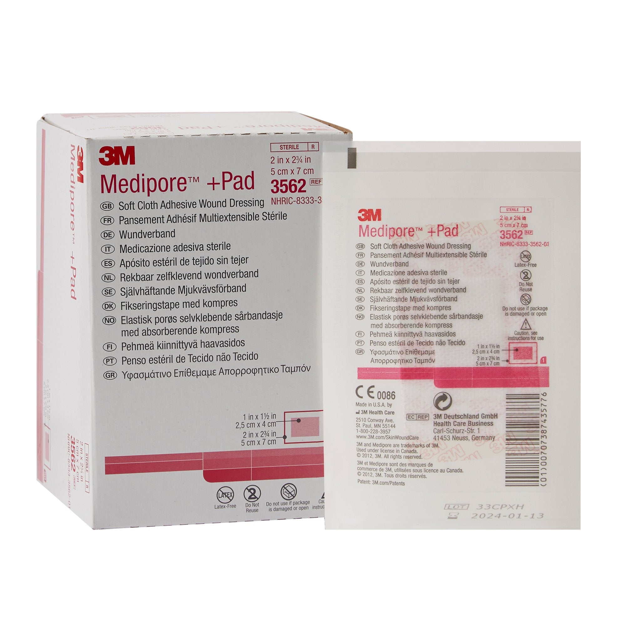 Solventum Corporation - Composite Dressing 3M™ Medipore™ 2 X 2-3/4 Inch Rectangle Sterile Nonwoven Backing [200/CS]