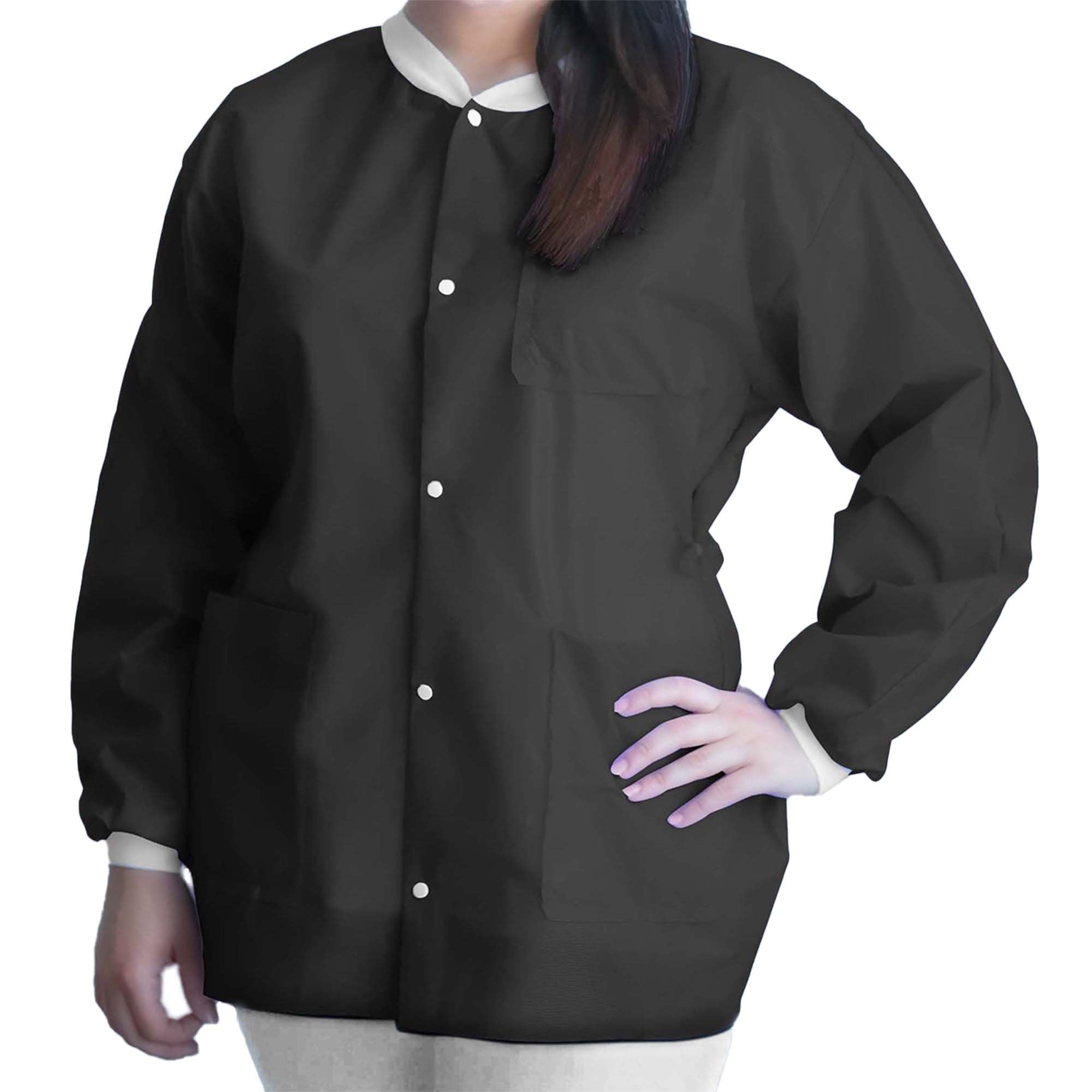 Dukal - Lab Jacket FitMe™ Black Medium Hip Length 3-Layer SMS Disposable [50/CS]