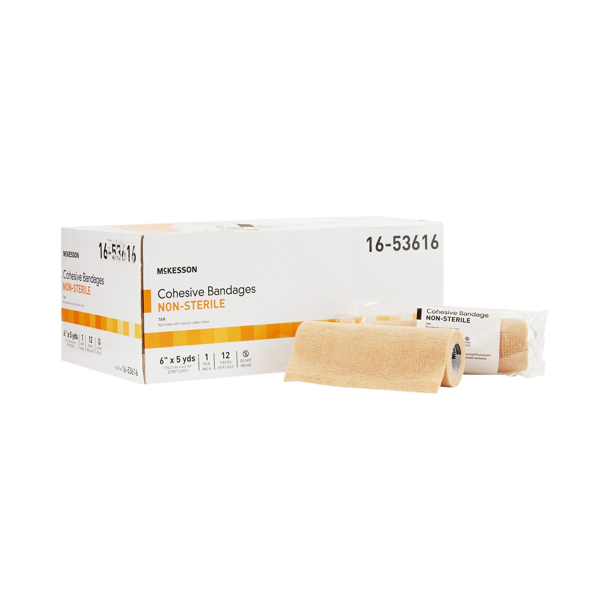 McKesson Brand - Cohesive Bandage McKesson 6 Inch X 5 Yard Self-Adherent Closure Tan NonSterile Standard Compression [12/CS] (520548_CS)