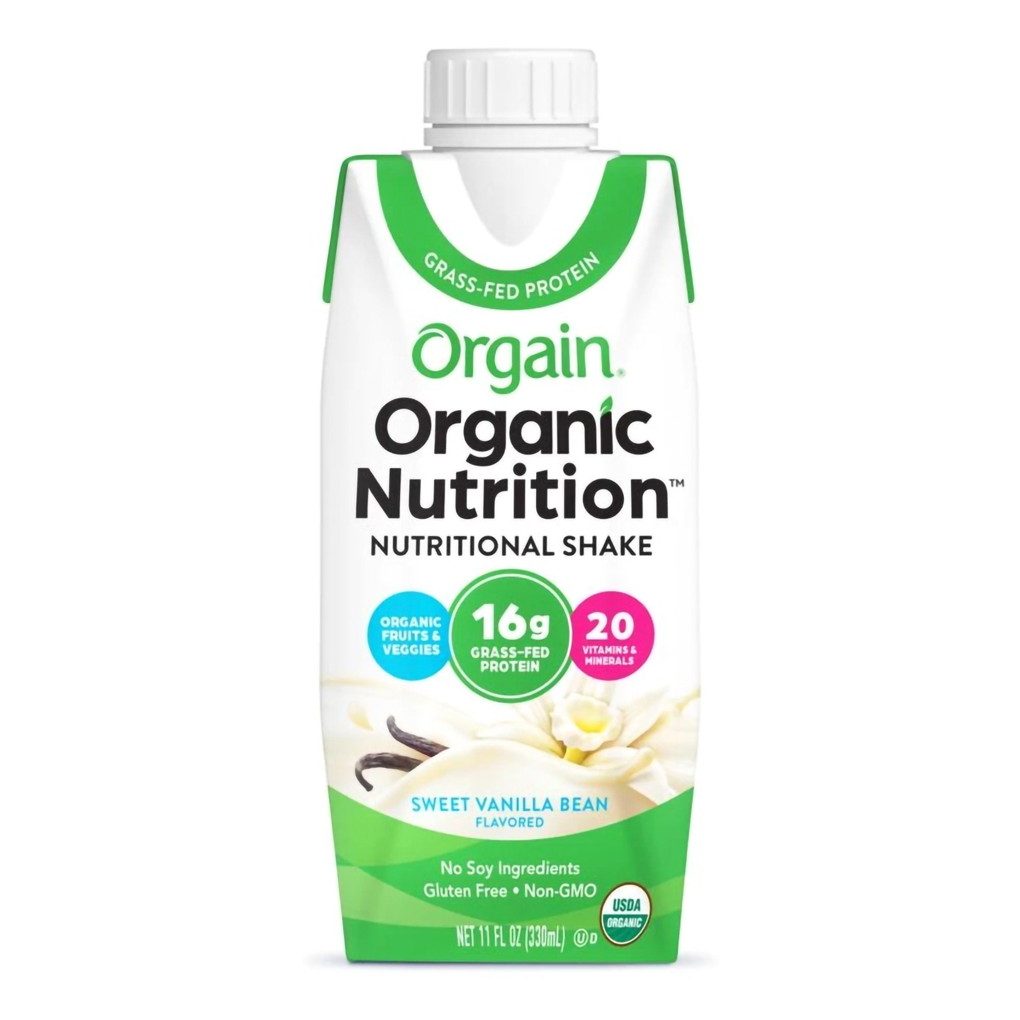 Orgain Inc - Oral Supplement Orgain® Organic Nutritional Shake Sweet Vanilla Bean Flavor Liquid 11 oz. Carton [12/CS] (1175952_CS)