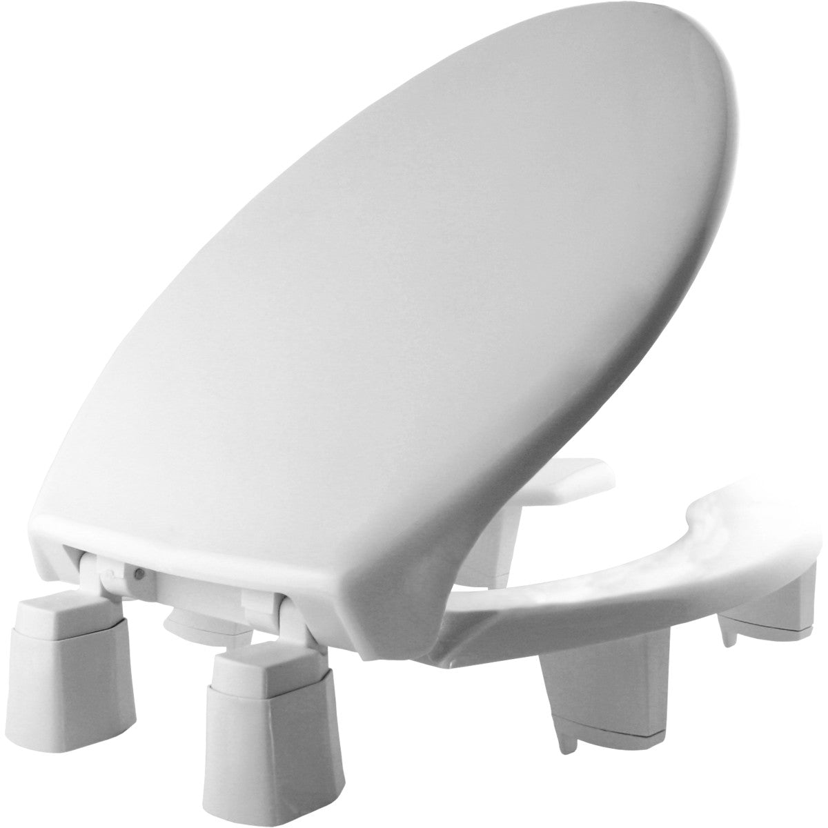 Bemis Elongated Open Front With Cover Medic-Aid® Plastic Toilet Seat in White with STA-TITE® Commercial Fastening System, DuraGuard®, Super Grip Bumpers and 3-inch Lifts