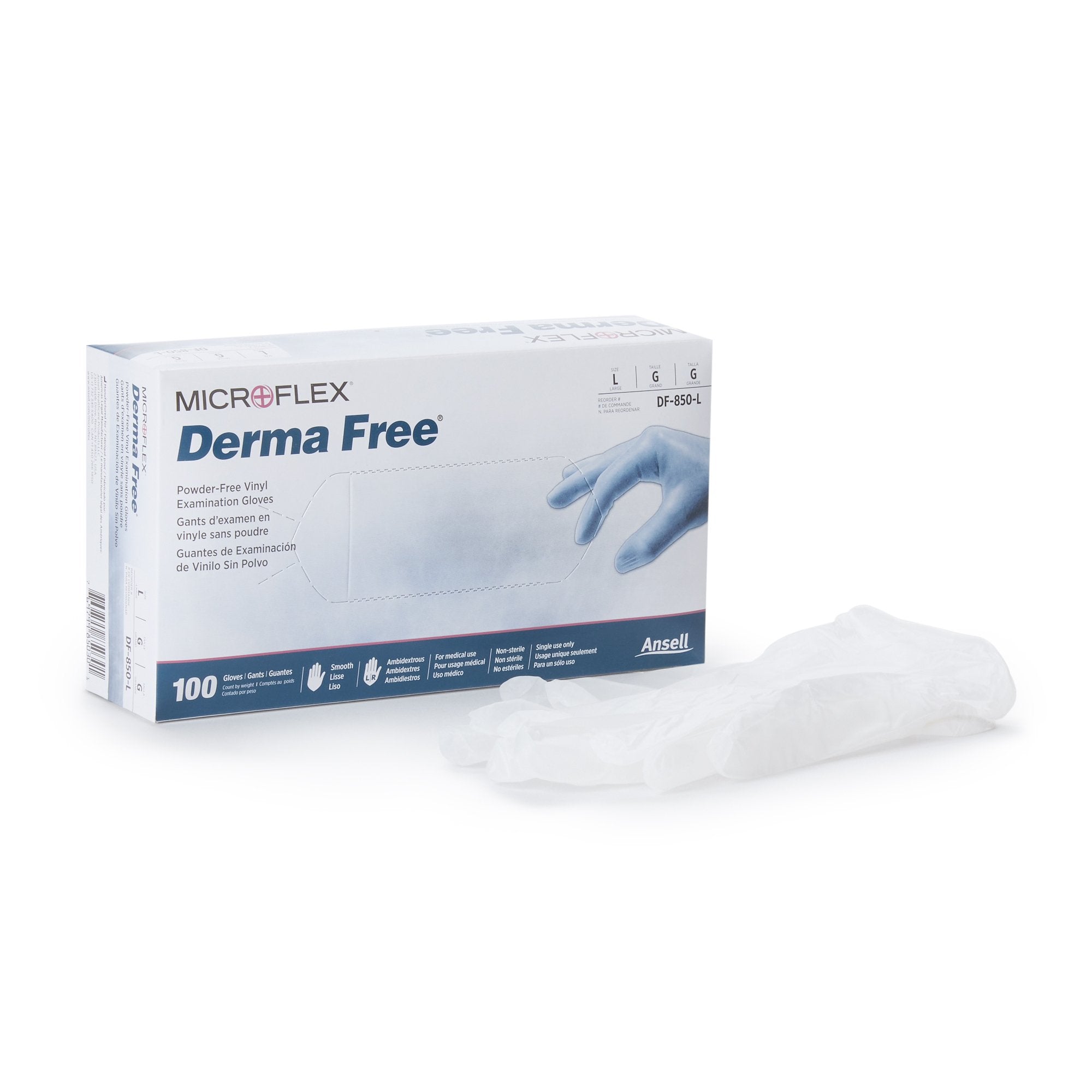 Microflex Medical - Exam Glove Derma Free™ Large NonSterile Vinyl Standard Cuff Length Smooth Clear Not Rated [1000/CS]