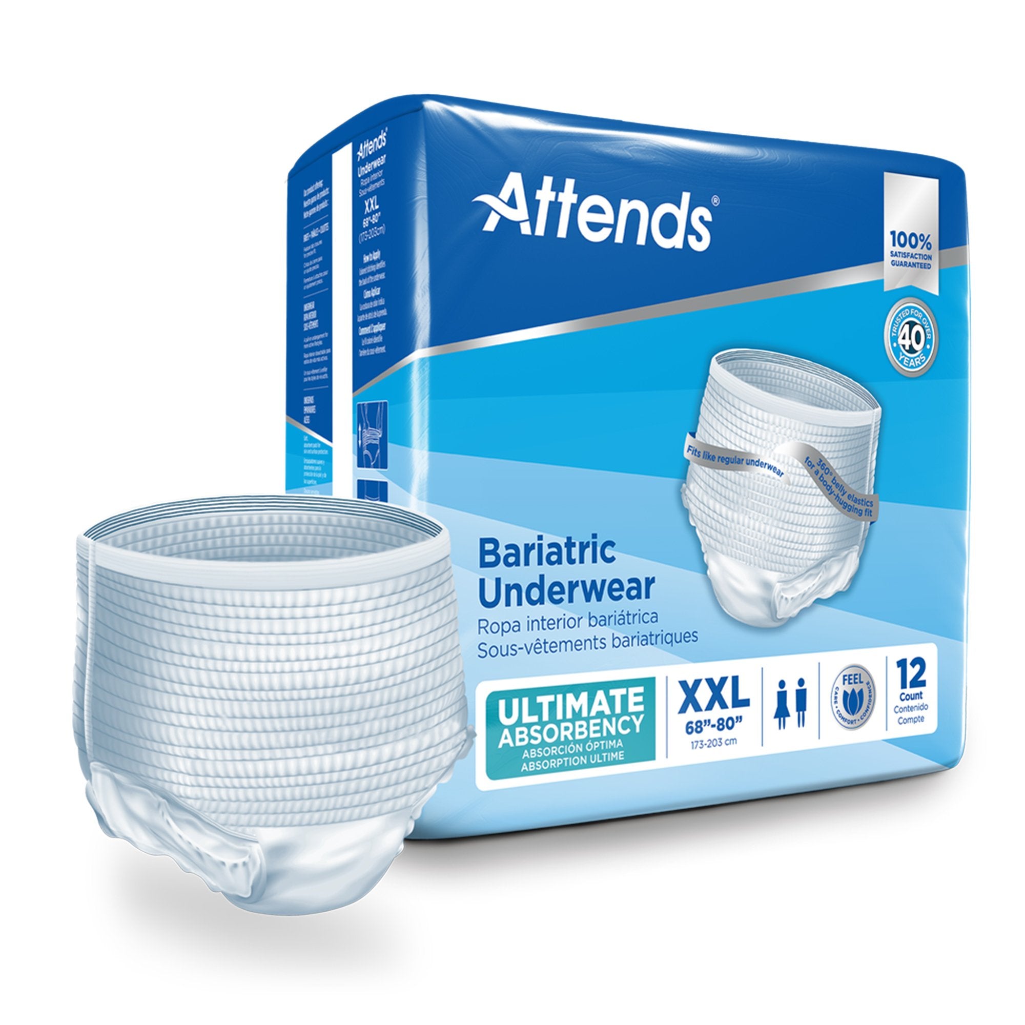 Attends Healthcare Products - Unisex Adult Absorbent Underwear Attends® Bariatric Pull On with Tear Away Seams 2X-Large Disposable Heavy Absorbency [48/CS]