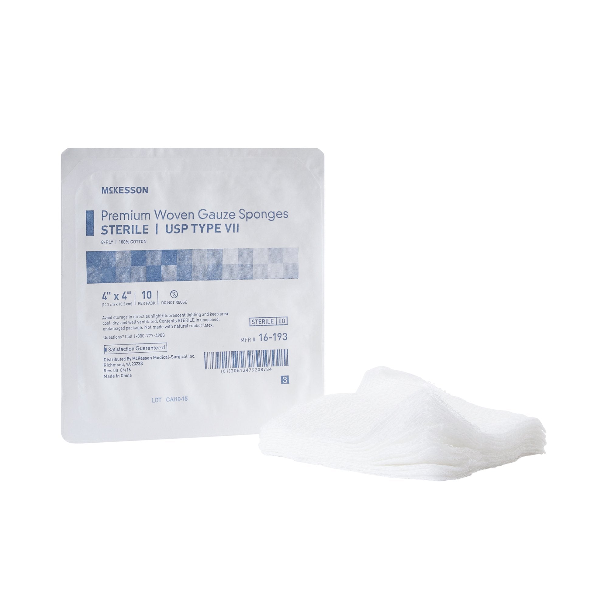 McKesson Brand - Gauze Sponge McKesson 4 X 4 Inch 8-Ply Sterile 10 per Tray [128/CS]