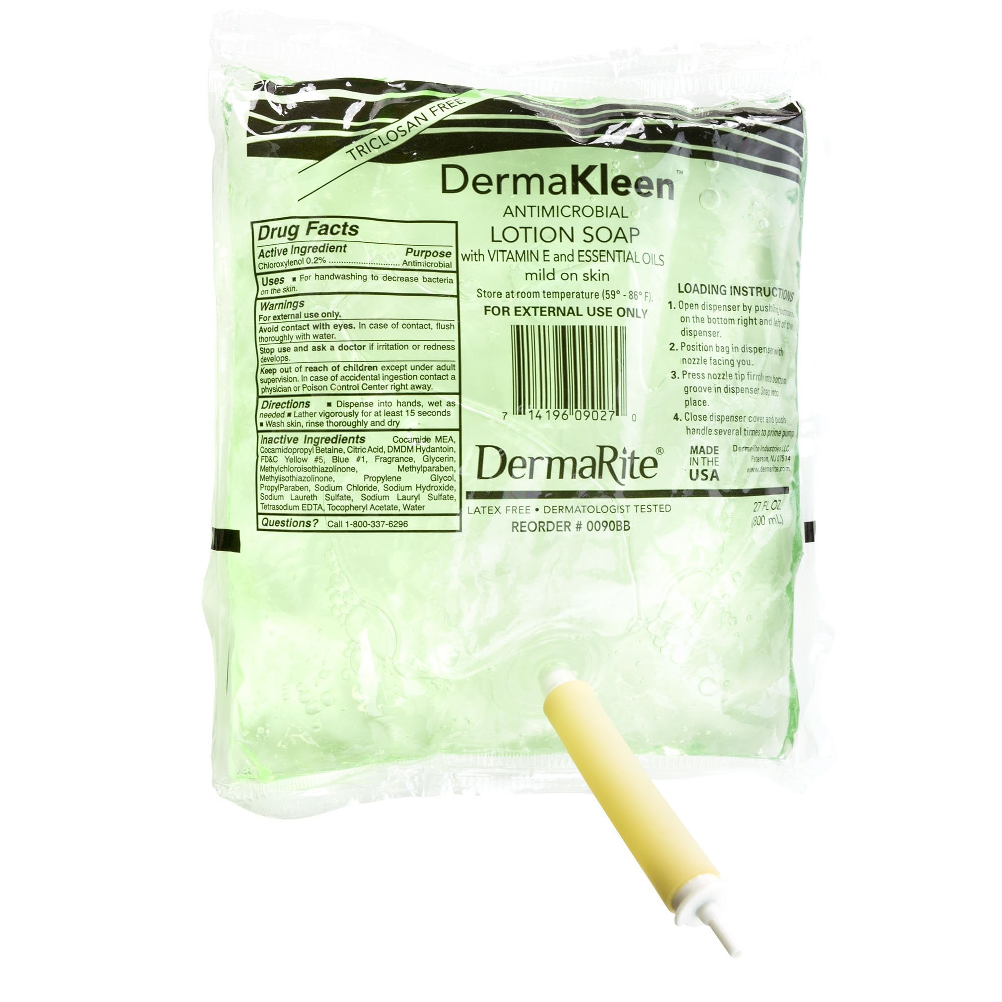 DermaRite Industries - Antimicrobial Soap DermaKleen® Lotion 800 mL Dispenser Refill Bag Scented [12/CS]