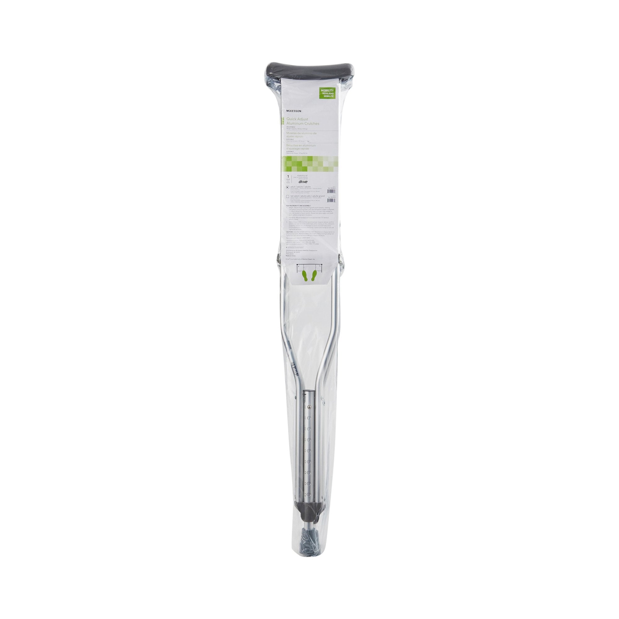 McKesson Brand - Underarm Crutches McKesson Adult 5 Foot 2 Inch to 5 Foot 10 Inch User Height Aluminum Frame 350 lbs. Weight Capacity [8/CS]