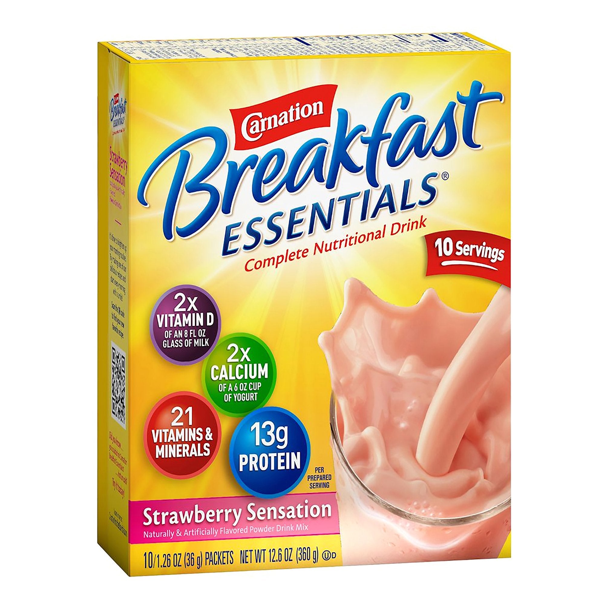Nestle Clinical Nutritional - Oral Supplement Carnation Breakfast Essentials® Strawberry Sensation Flavor Powder 1.26 oz. Individual Packet [60/CS] (1212739_CS)