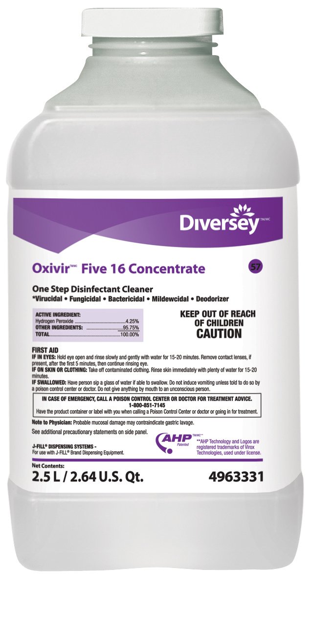 Lagasse - Diversey™ Oxivir® Five 16 Surface Disinfectant Cleaner Peroxide Based J-Fill® Dispensing Systems Liquid Concentrate 2.5 Liter Bottle Scented NonSterile [2/CS]