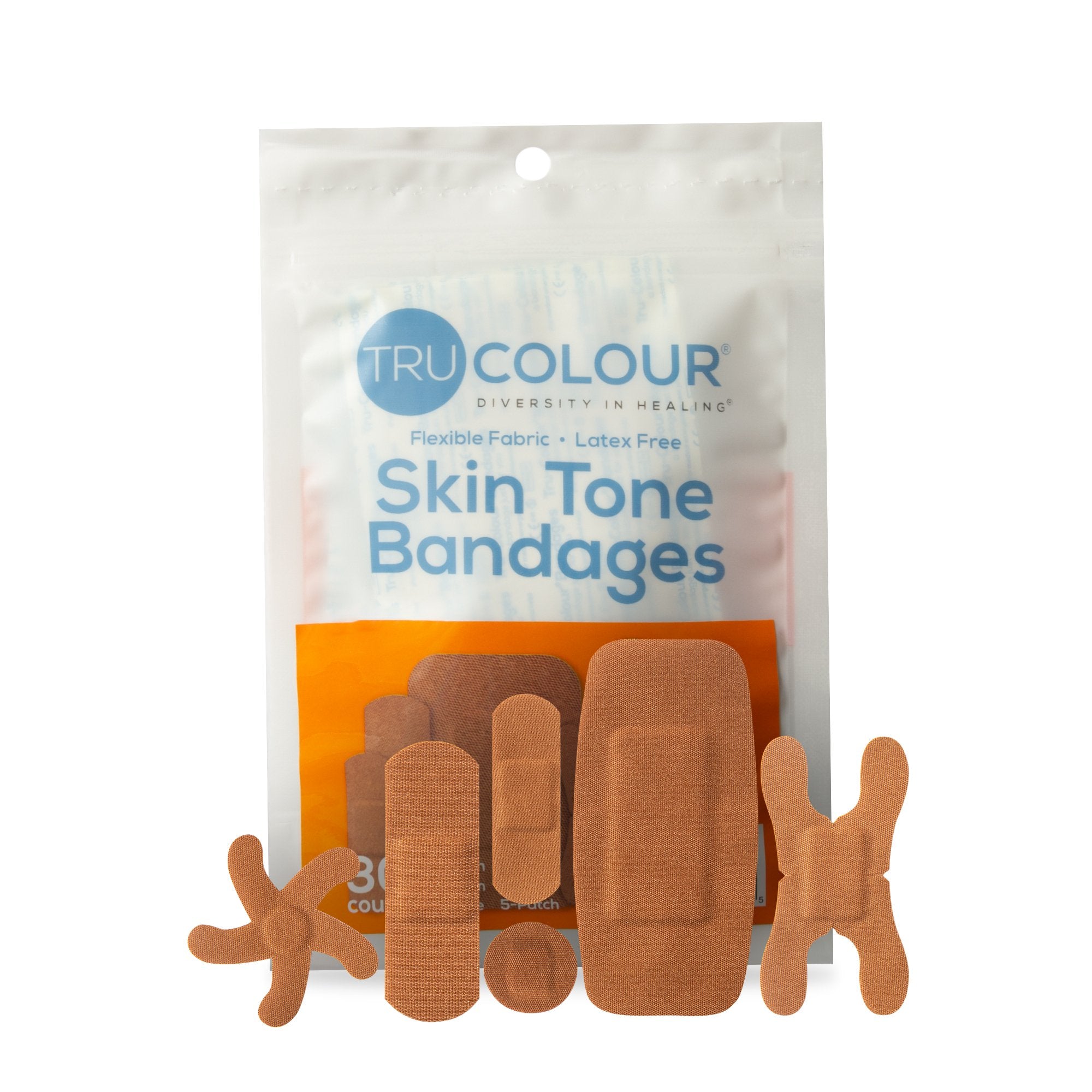 Tru-Colour Products LLC - Waterproof Adhesive Strip Tru-Colour® Assorted Sizes Fabric Rectangle / Spot / Patch / Fingertip / Knuckle Brown Sterile [1500/CS]