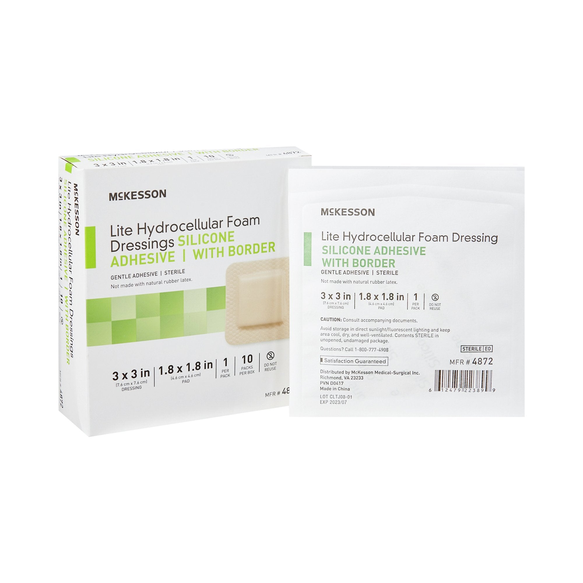 McKesson Brand - Thin Foam Dressing McKesson Lite 3 X 3 Inch With Border Film Backing Silicone Gel Adhesive Square Sterile [200/CS]