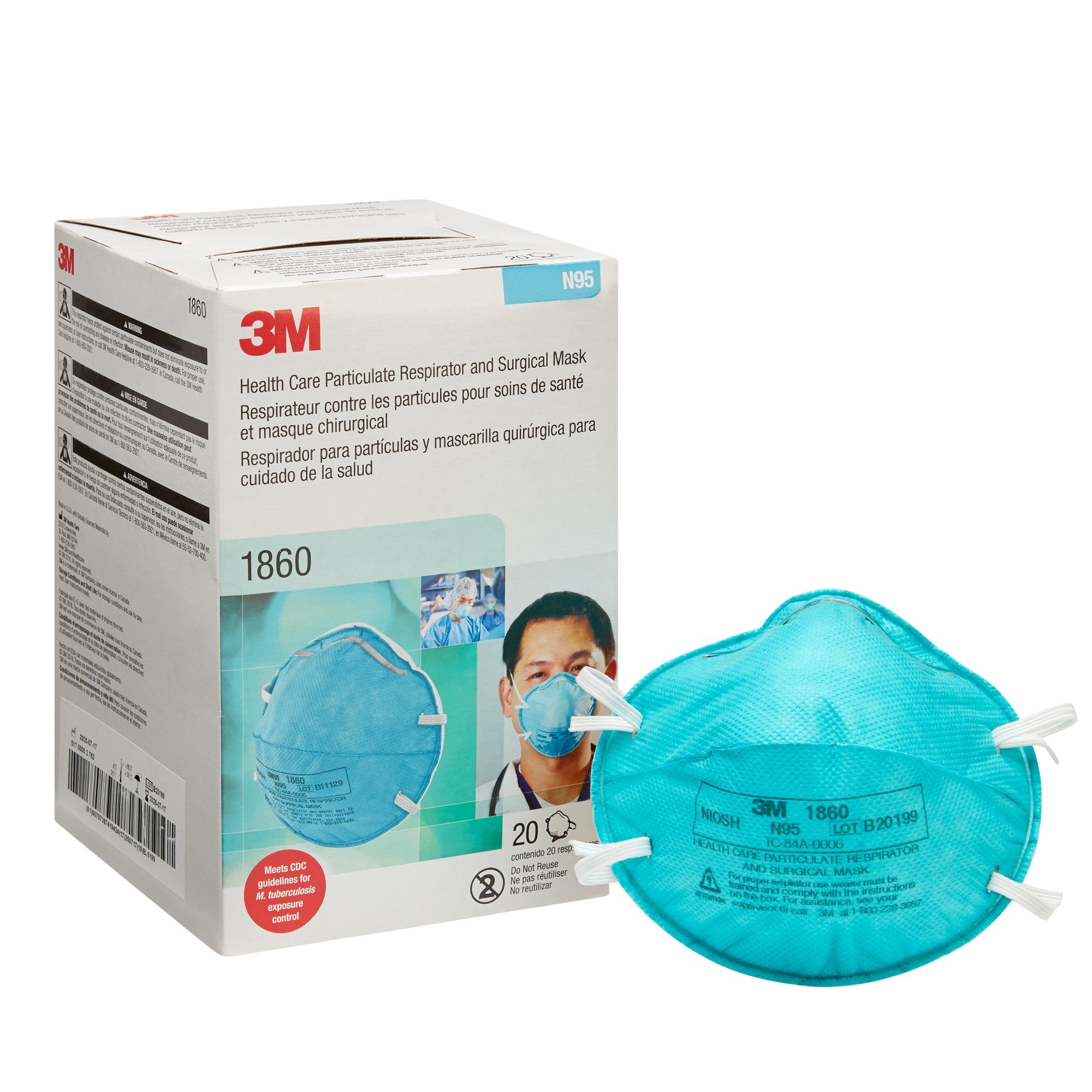 3M Company - Particulate Respirator / Surgical Mask 3M™ Medical N95 ASTM F1862 Elastic Strap One Size Fits Most [120/CS]