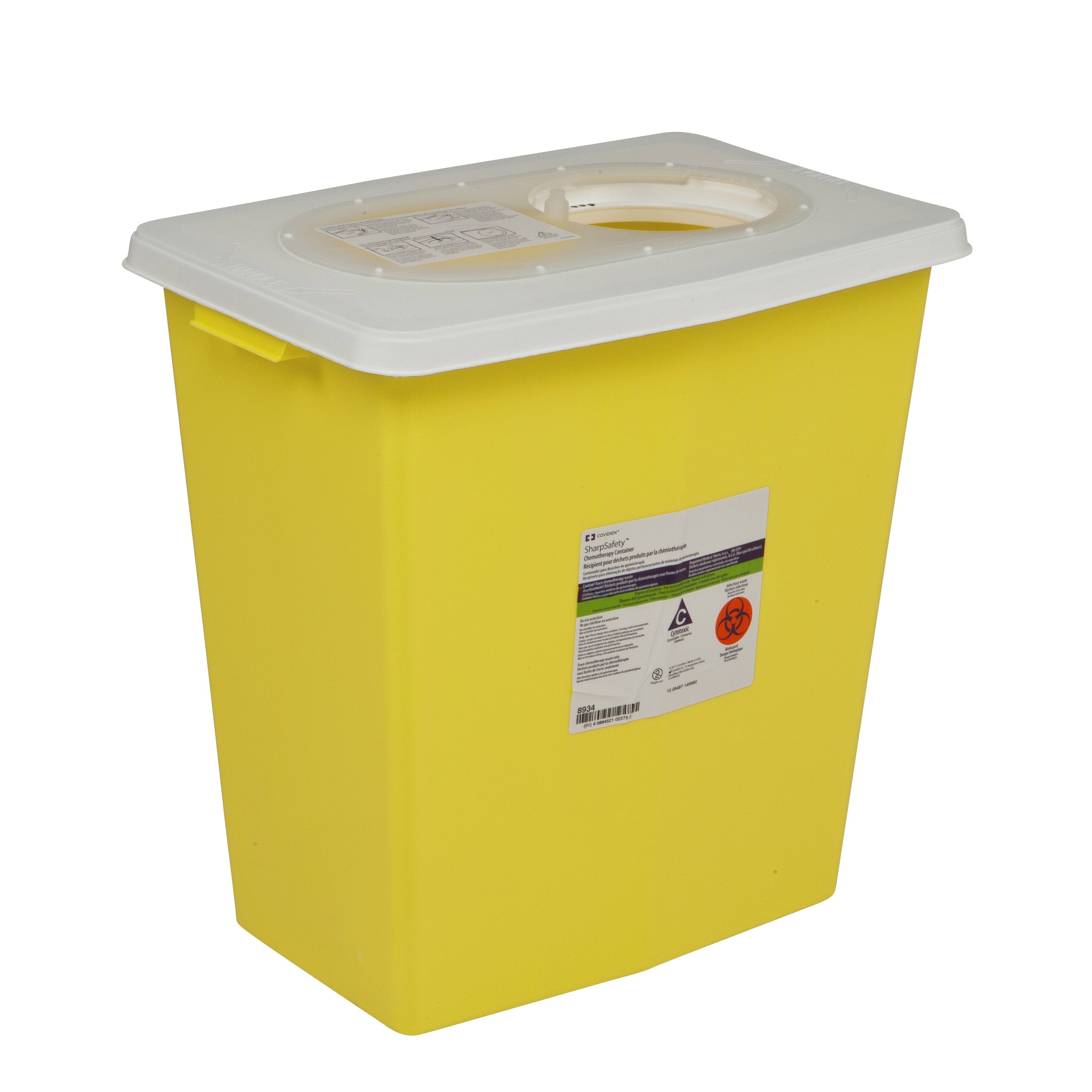 Cardinal - Chemotherapy Waste Container SharpSafety™ Yellow Base 18-3/4 H X 18-1/4 W X 12-3/4 D Inch Vertical Entry 12 Gallon [10/CS]