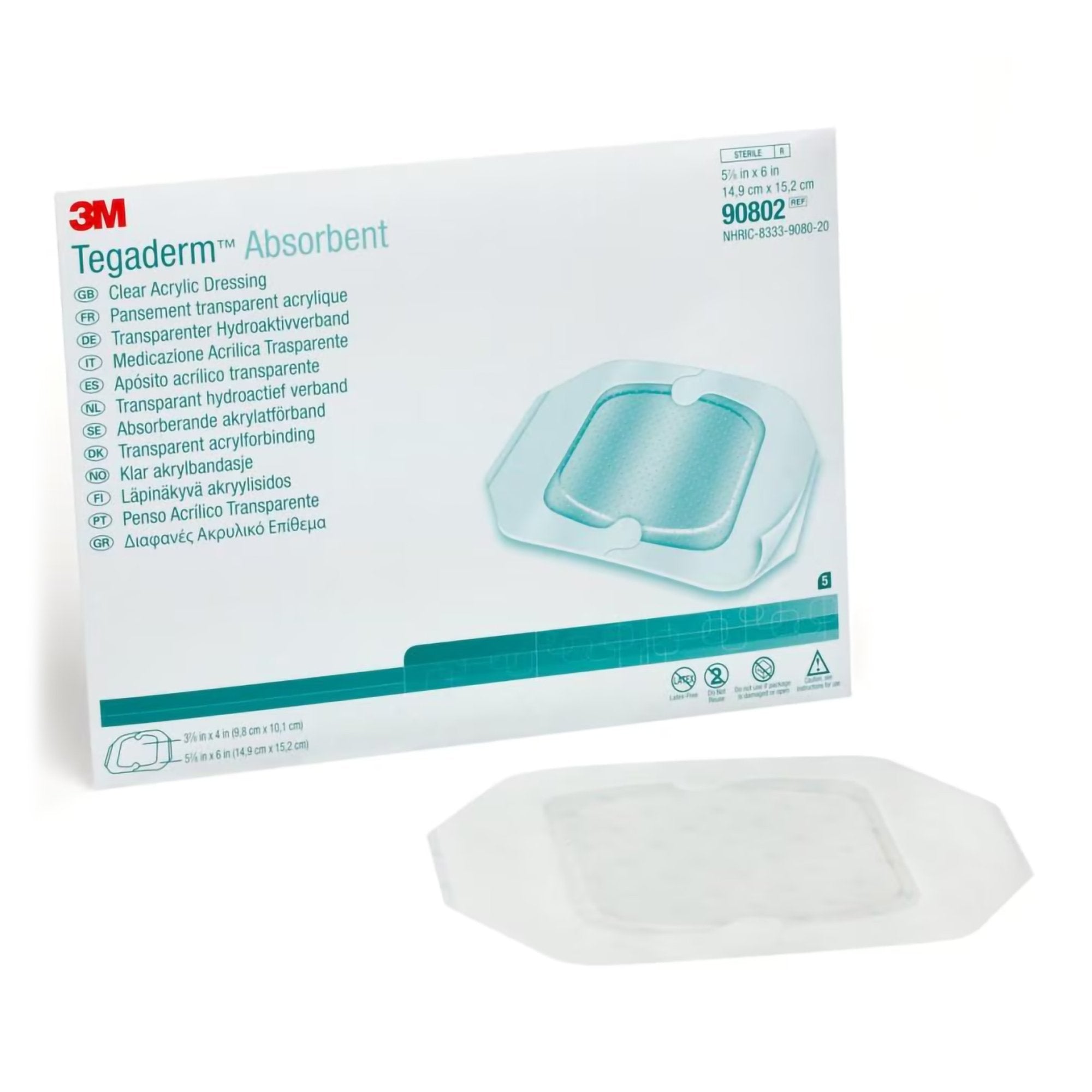 Solventum Corporation - Absorbent Transparent Film Dressing 3M™ Tegaderm™ Absorbent 5-7/8 X 6 Inch Rectangle Sterile [40/CS]