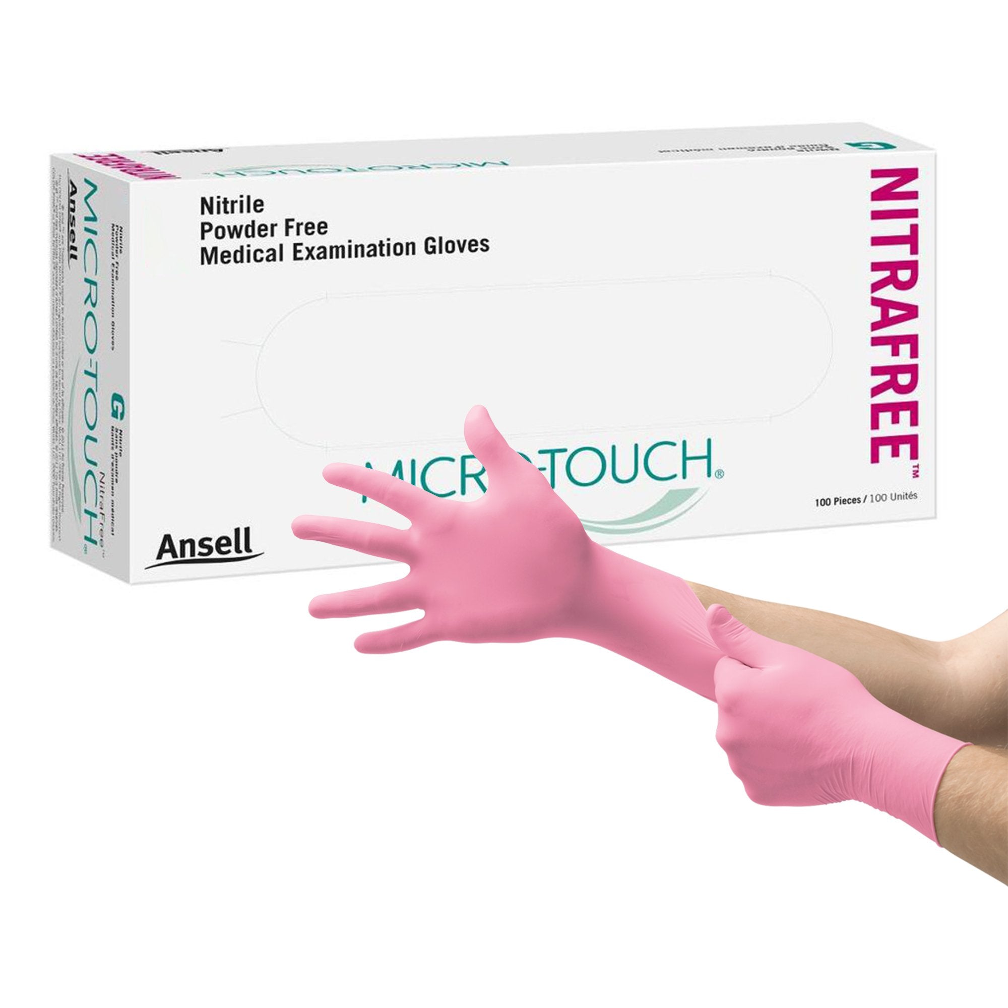 Ansell - Exam Glove Micro-Touch® NitraFree™ Medium NonSterile Nitrile Standard Cuff Length Textured Fingertips Pink Chemo Tested [10/CS]