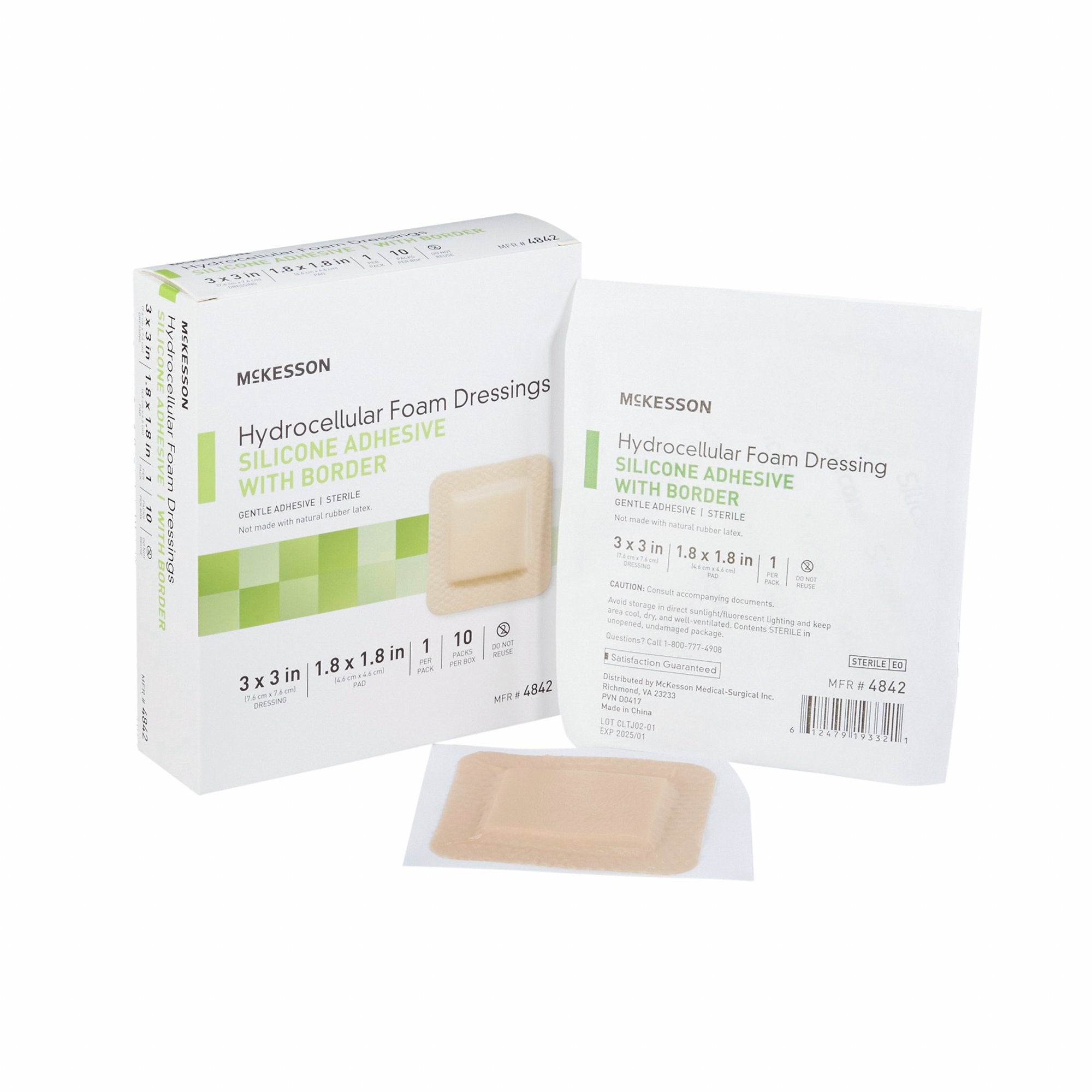 McKesson Brand - Foam Dressing McKesson 3 X 3 Inch With Border Film Backing Silicone Gel Adhesive Square Sterile [200/CS]