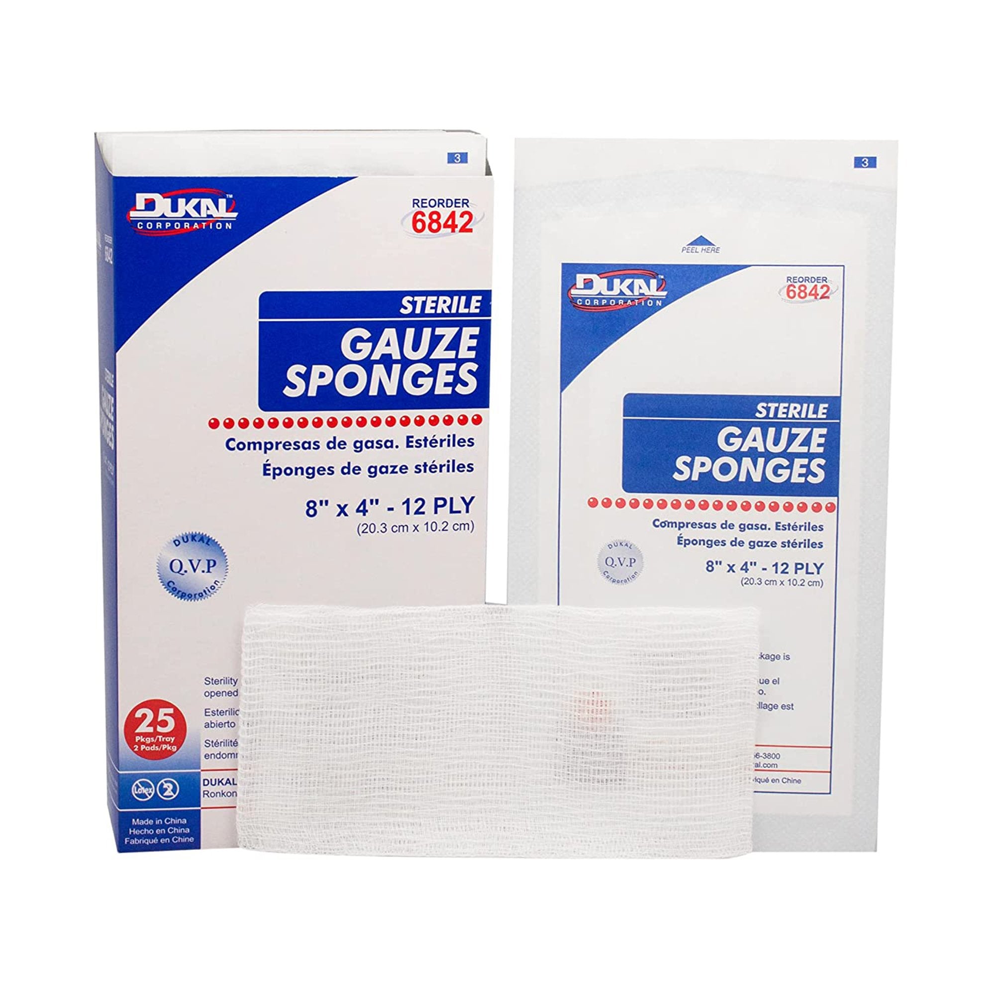 Dukal - Gauze Sponge Dukal™ 4 X 8 Inch 12-Ply Sterile 2 per Pack [500/CS]