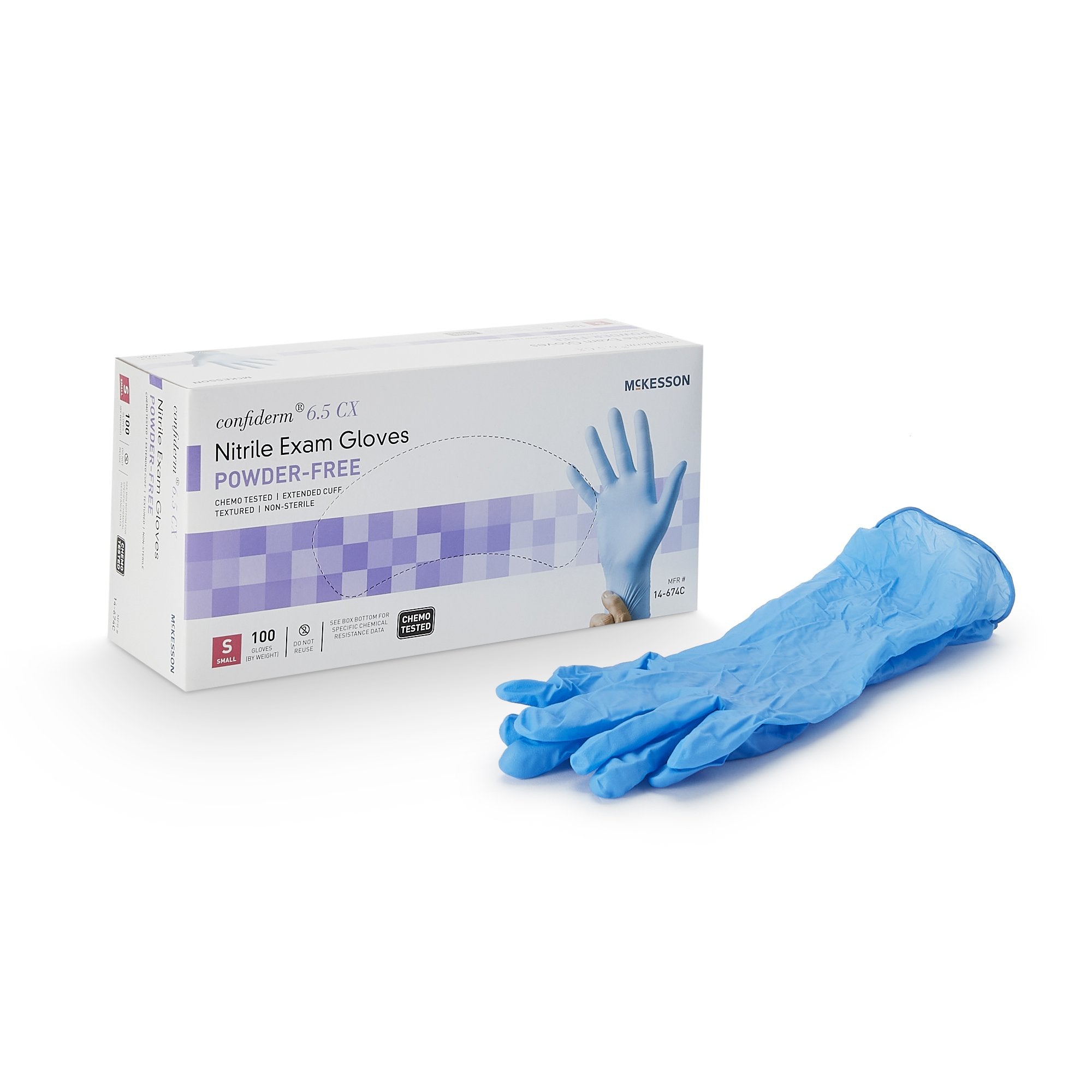 McKesson Brand - Exam Glove McKesson Confiderm® 6.5CX Small NonSterile Nitrile Extended Cuff Length Textured Fingertips Blue Chemo Tested [1000/CS]