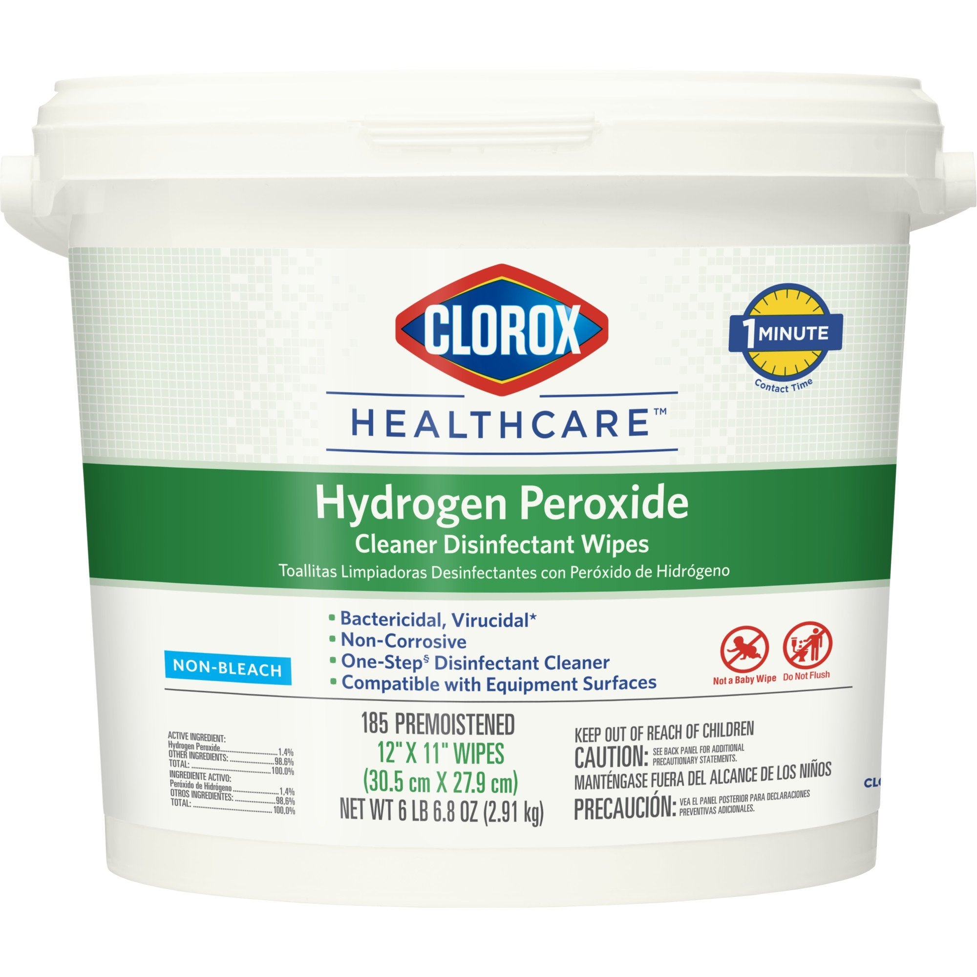 The Clorox Company - Clorox Healthcare® Surface Disinfectant Cleaner Premoistened Hydrogen Peroxide Based Manual Pull Wipe 185 Count Pail Unscented NonSterile [2/CS]