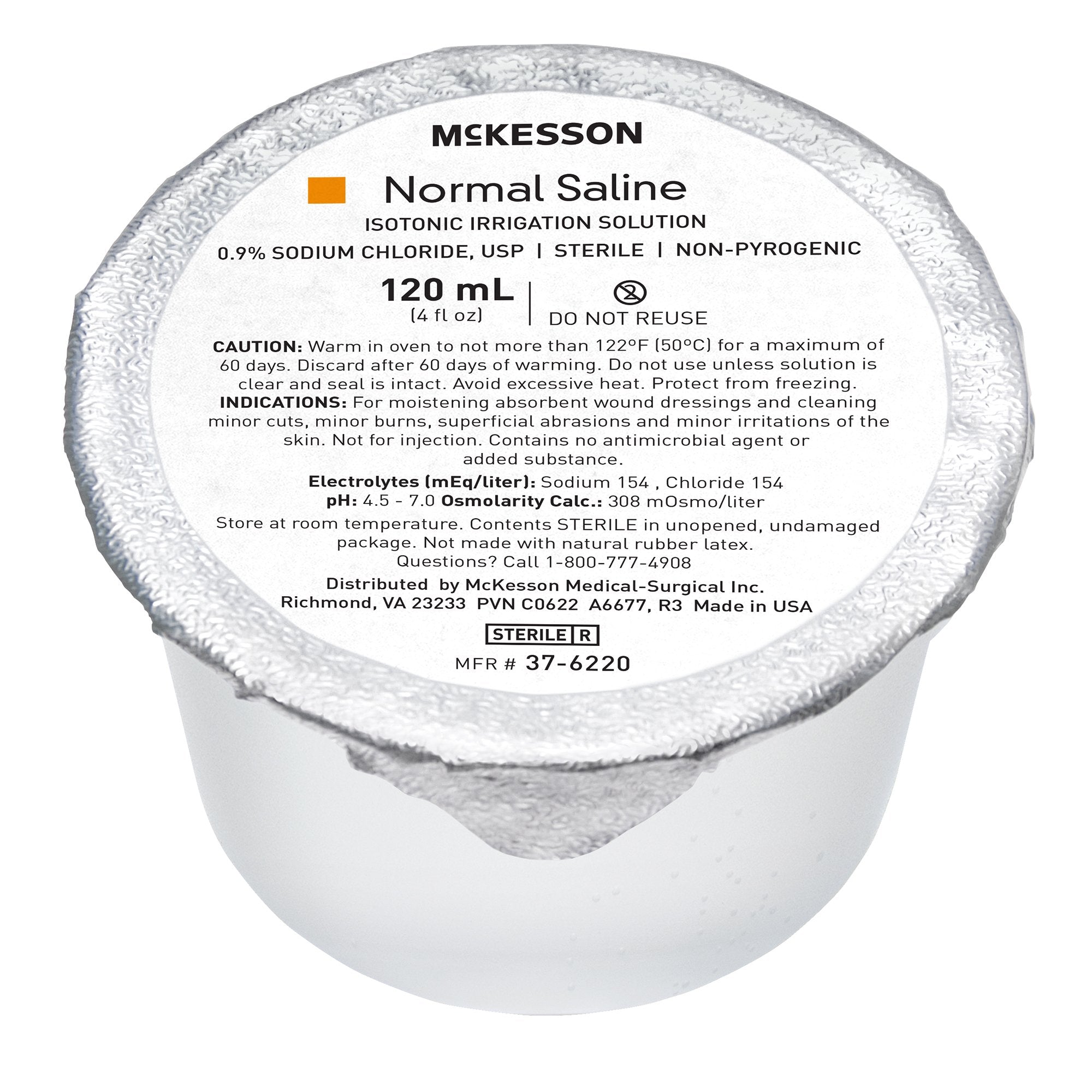 McKesson Brand - Irrigation Solution - OTC McKesson 0.9% Sodium Chloride Not for Injection Foil-Lidded Cup 120 mL [48/CS]