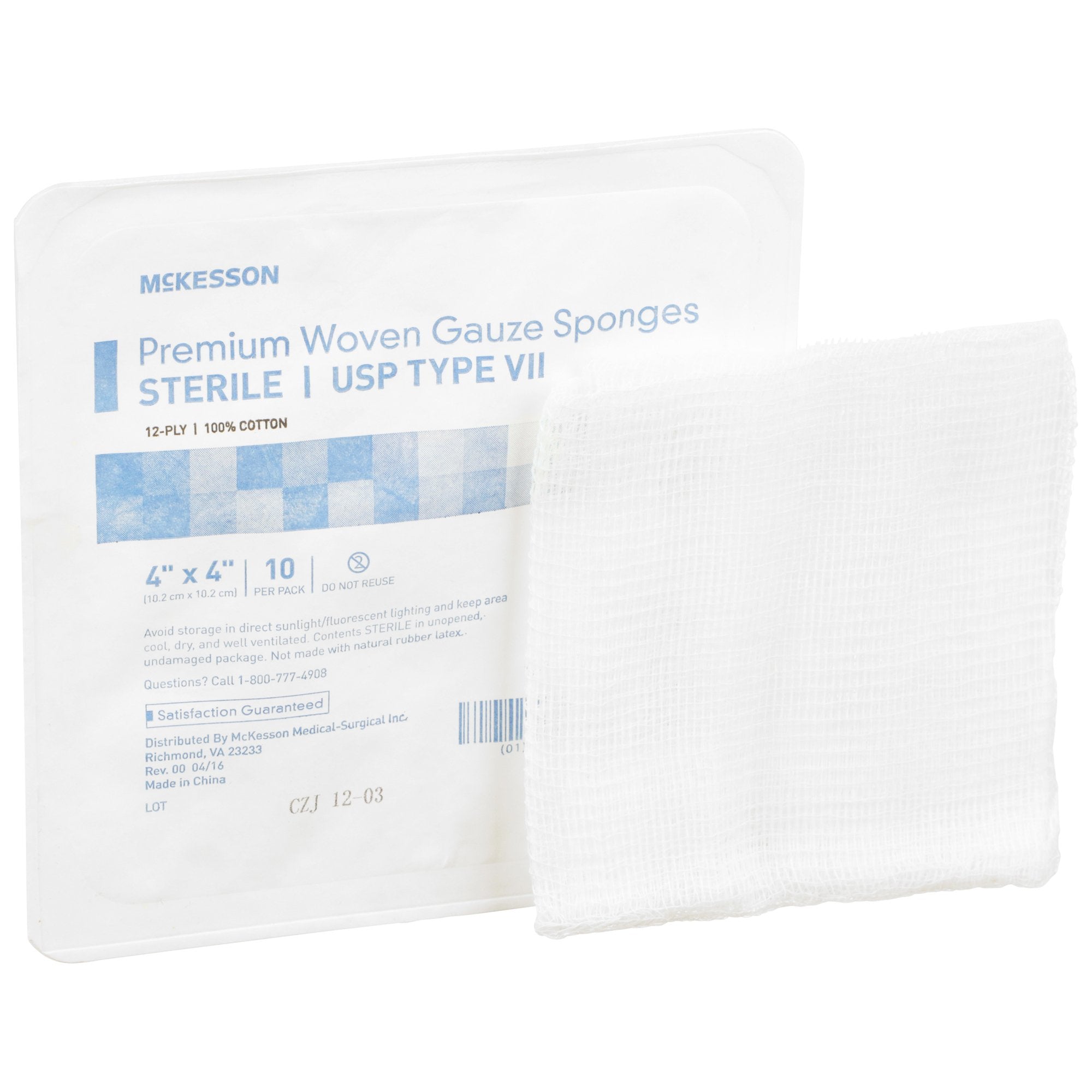 McKesson Brand - Gauze Sponge McKesson 4 X 4 Inch 12-Ply Sterile 10 per Tray [1280/CS] (446028_CS)