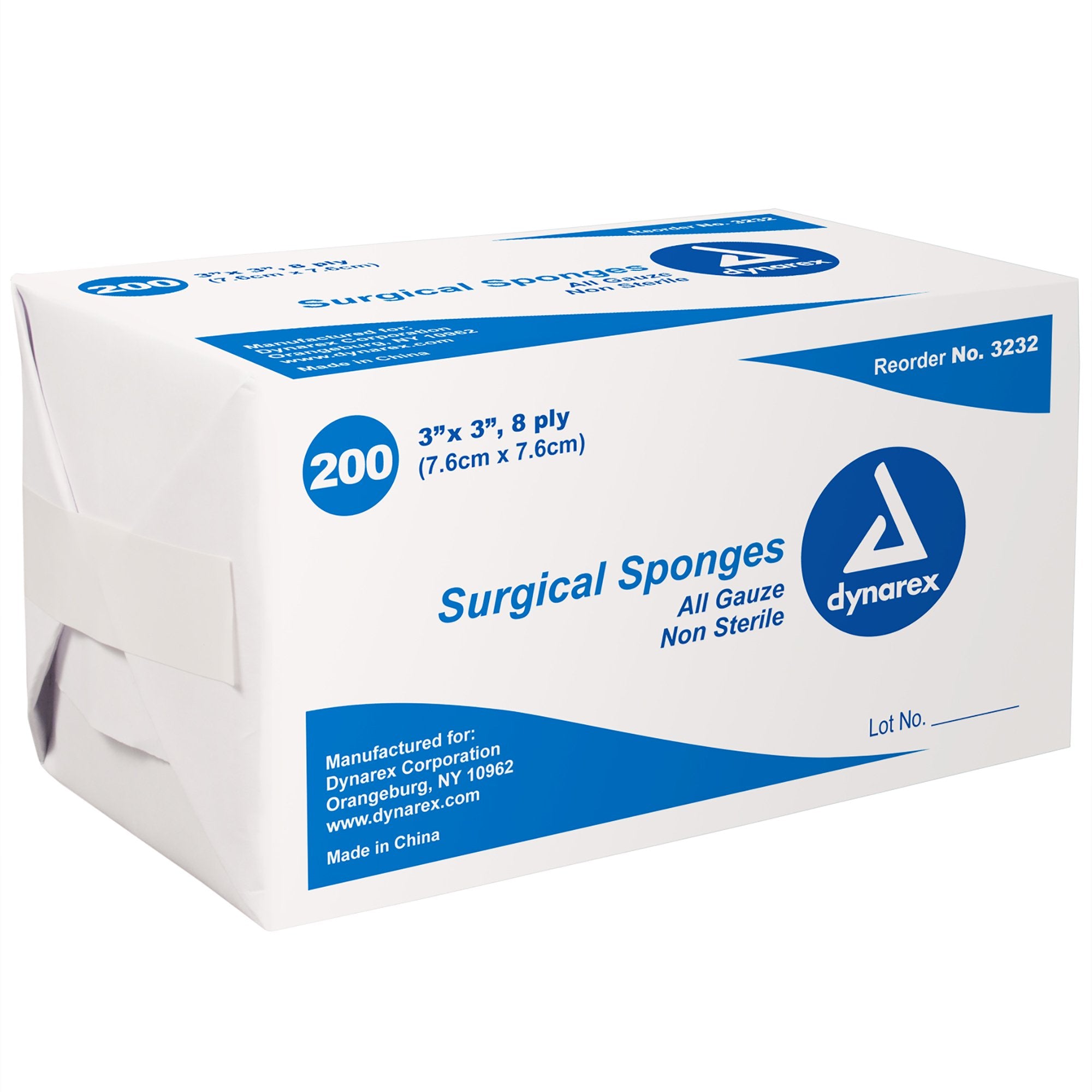 Dynarex - Gauze Sponge Dynarex® 3 X 3 Inch 8-Ply NonSterile 200 per Pack [4000/CS]