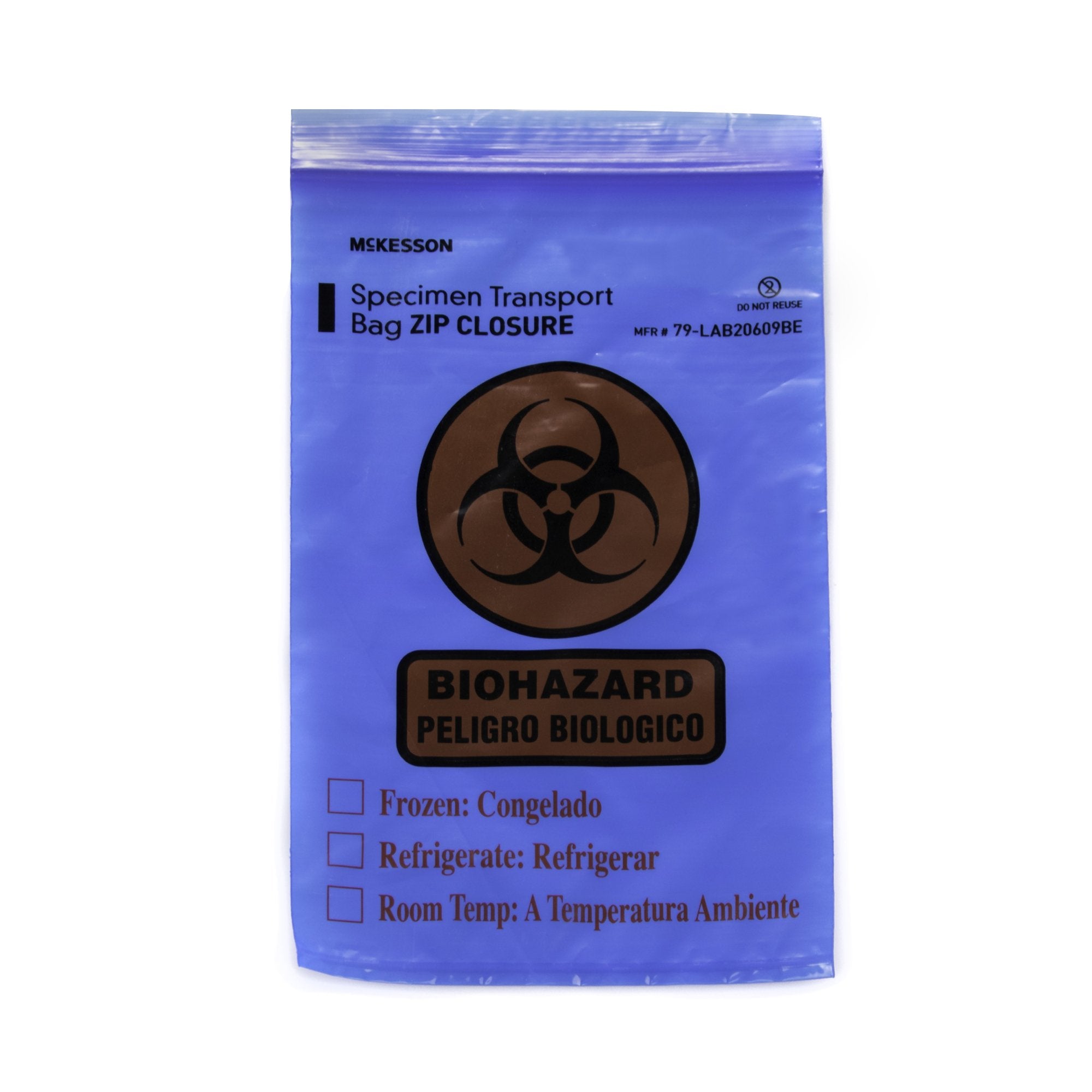 McKesson Brand - Specimen Transport Bag with Document Pouch McKesson 6 X 9 Inch Zip Closure Biohazard Symbol / Storage Instructions NonSterile [10/CS]