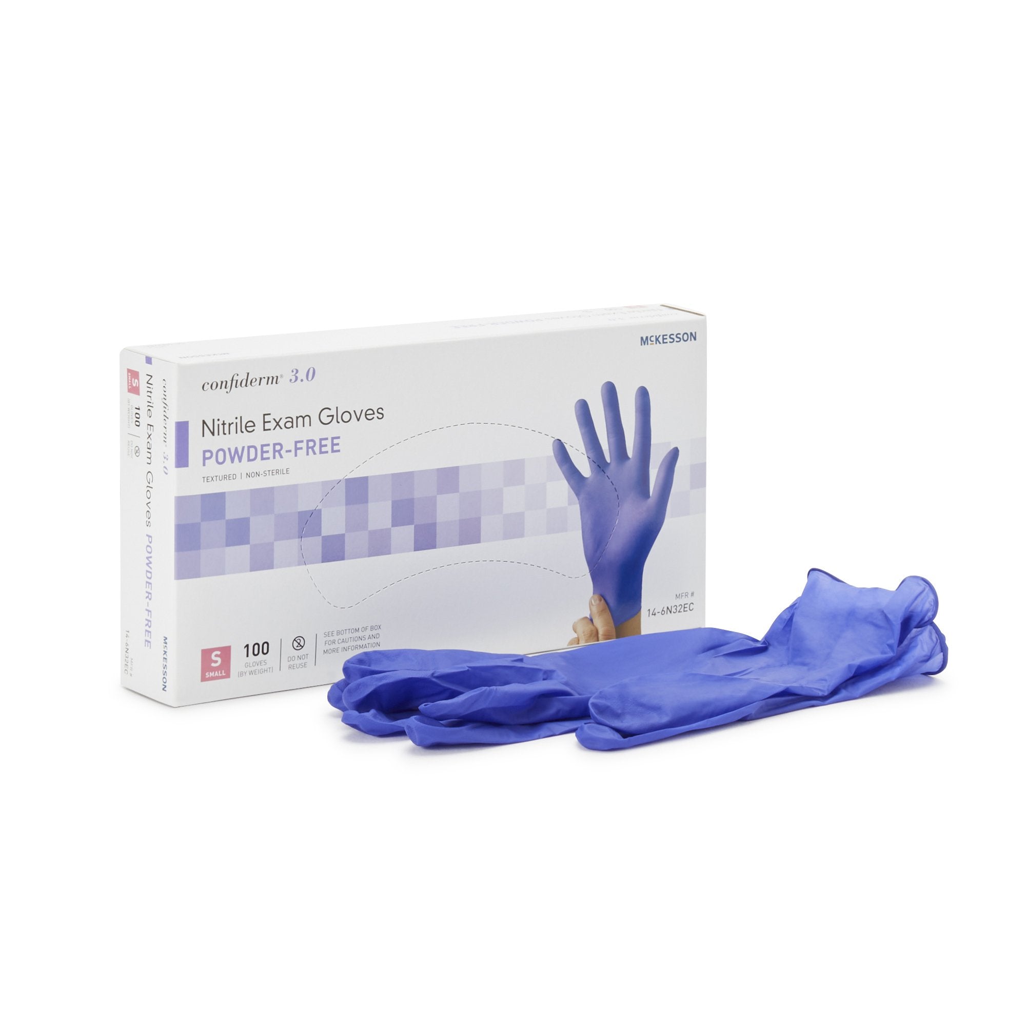 McKesson Brand - Exam Glove McKesson Confiderm® 3.0 Small NonSterile Nitrile Standard Cuff Length Textured Fingertips Blue Not Rated [1000/CS]